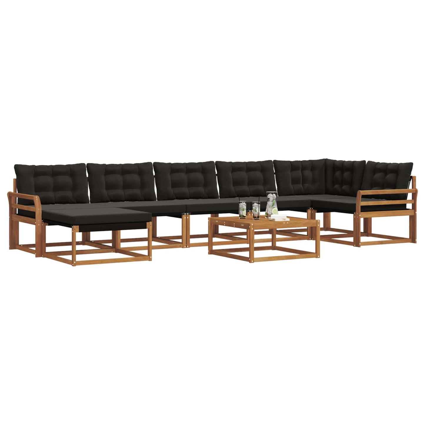 Buiten bankenset 22 pcs Natuurlijk en Zwart Massief Acaciahout is nu te koop bij PeponiXL, paradijselijk wonen!
