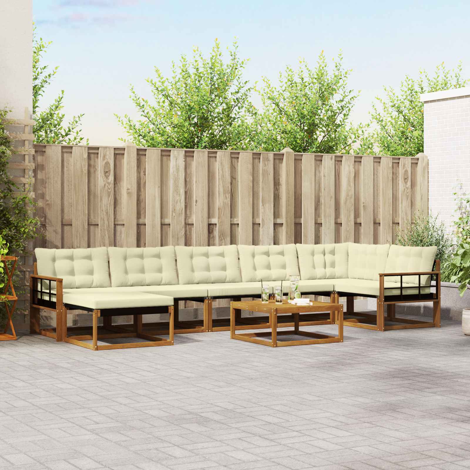 Buiten bankenset 22 pcs Natuurlijk en Crème Massief Acaciahout is nu te koop bij PeponiXL, paradijselijk wonen!