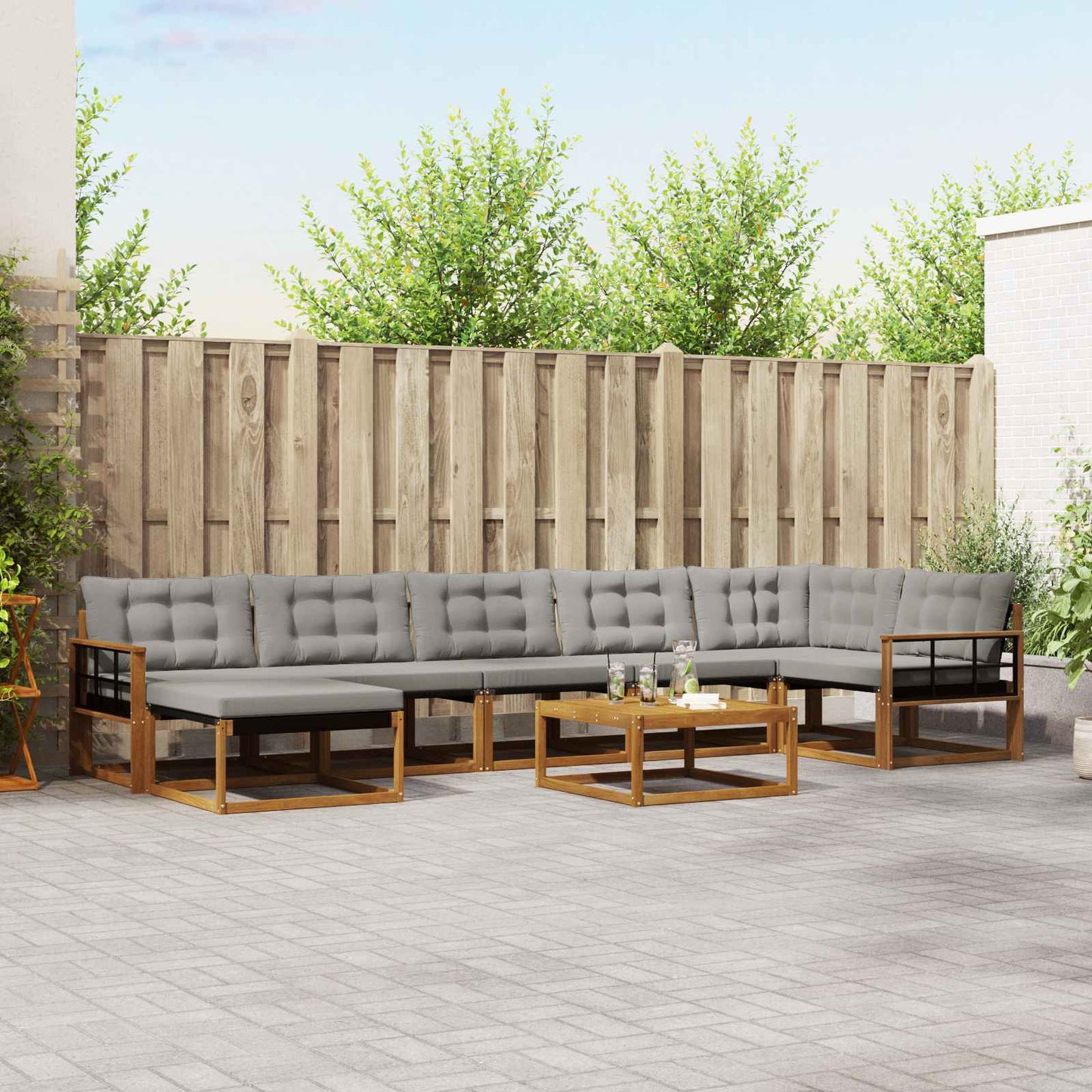 Buiten bankenset met kussen 8 pcs Natuurlijk en Lichtgrijs is nu te koop bij PeponiXL, paradijselijk wonen!