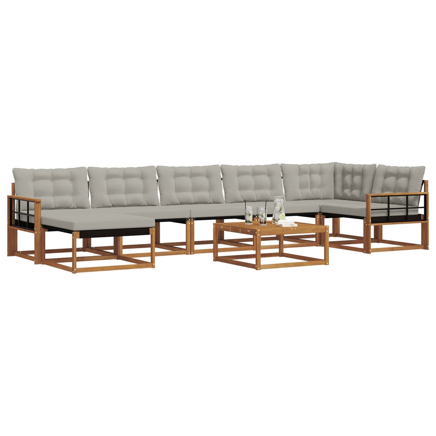 Buiten bankenset met kussen 8 pcs Natuurlijk en Lichtgrijs is nu te koop bij PeponiXL, paradijselijk wonen!