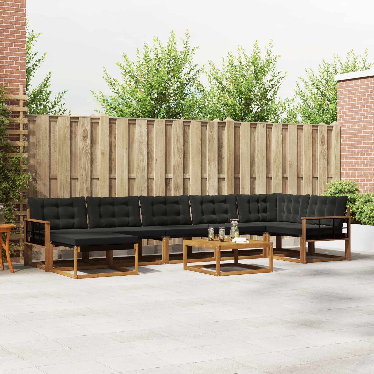 Buiten bankenset 22 pcs Natuurlijk en Zwart Massief Acaciahout is nu te koop bij PeponiXL, paradijselijk wonen!