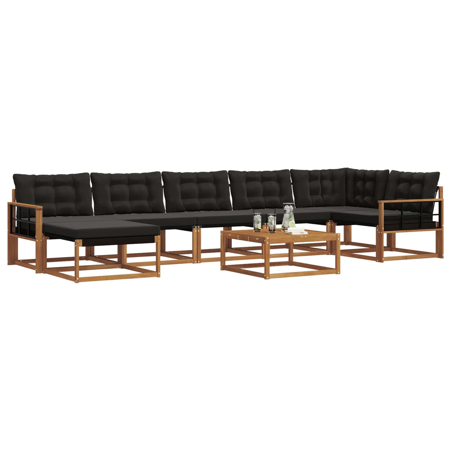 Buiten bankenset 22 pcs Natuurlijk en Zwart Massief Acaciahout is nu te koop bij PeponiXL, paradijselijk wonen!