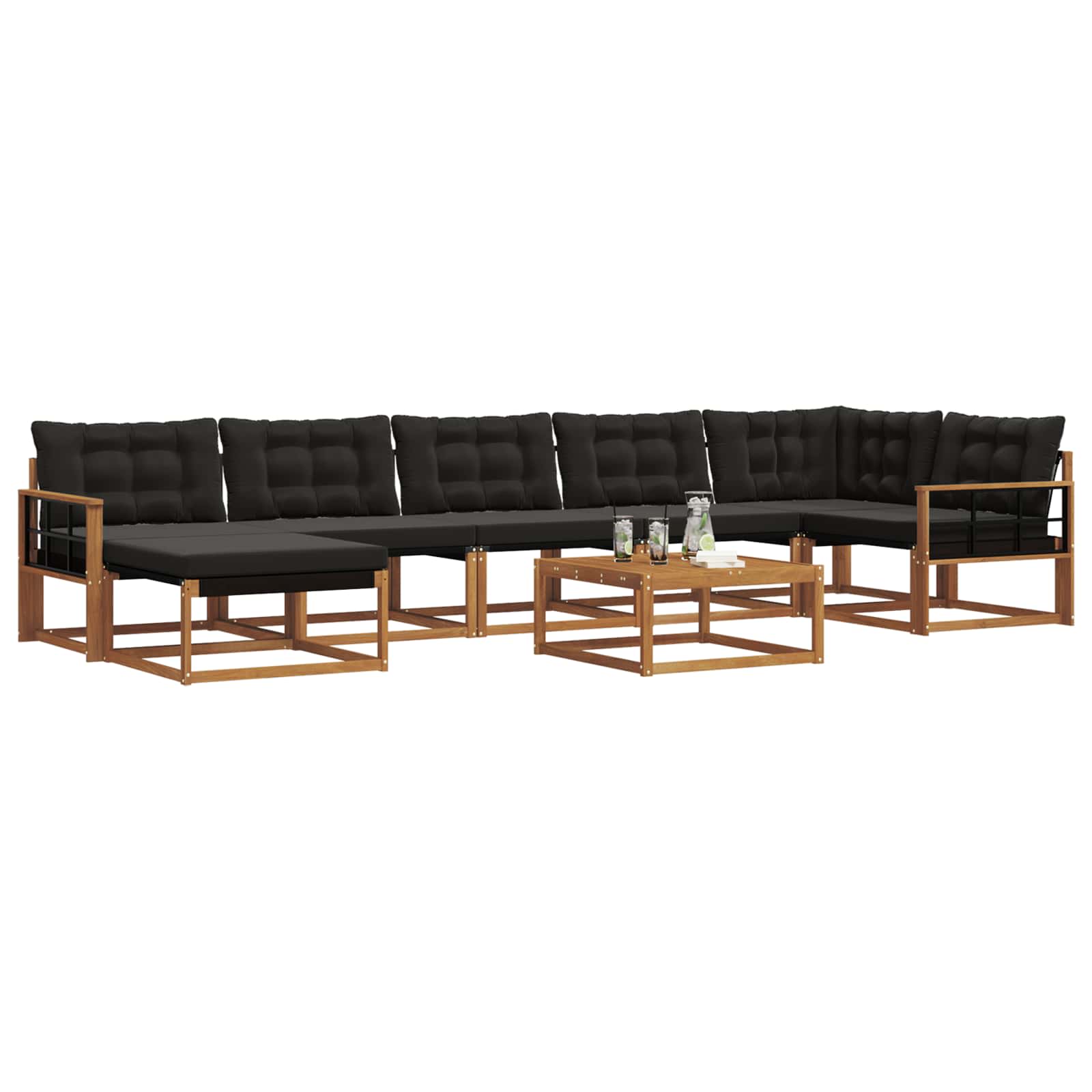 Buiten bankenset 22 pcs Natuurlijk en Zwart Massief Acaciahout is nu te koop bij PeponiXL, paradijselijk wonen!