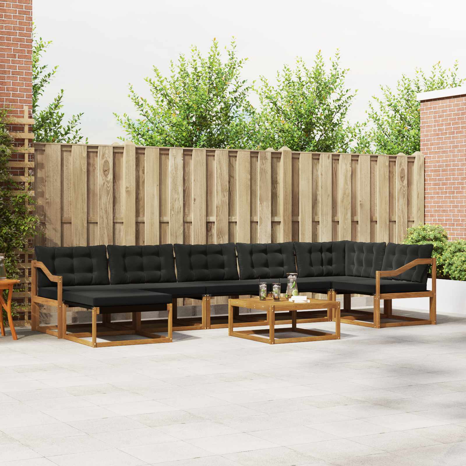 Buiten bankenset 22 pcs Natuurlijk en Zwart Massief Acaciahout is nu te koop bij PeponiXL, paradijselijk wonen!