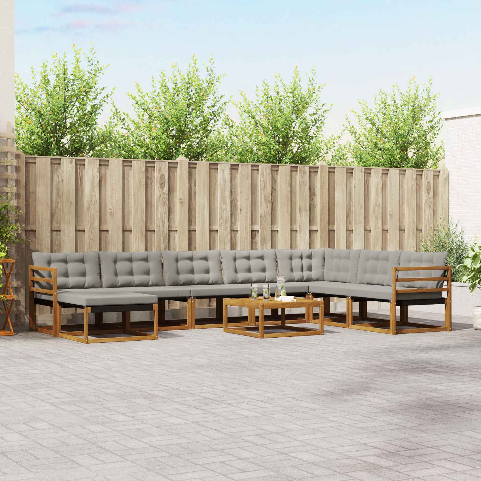 Buiten bankenset met kussen 9 pcs Natuurlijk en Lichtgrijs is nu te koop bij PeponiXL, paradijselijk wonen!