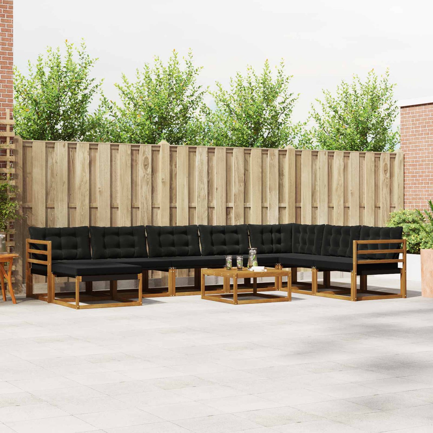 Buiten bankenset 9 pcs Natuurlijk en Zwart Massief Acaciahout is nu te koop bij PeponiXL, paradijselijk wonen!