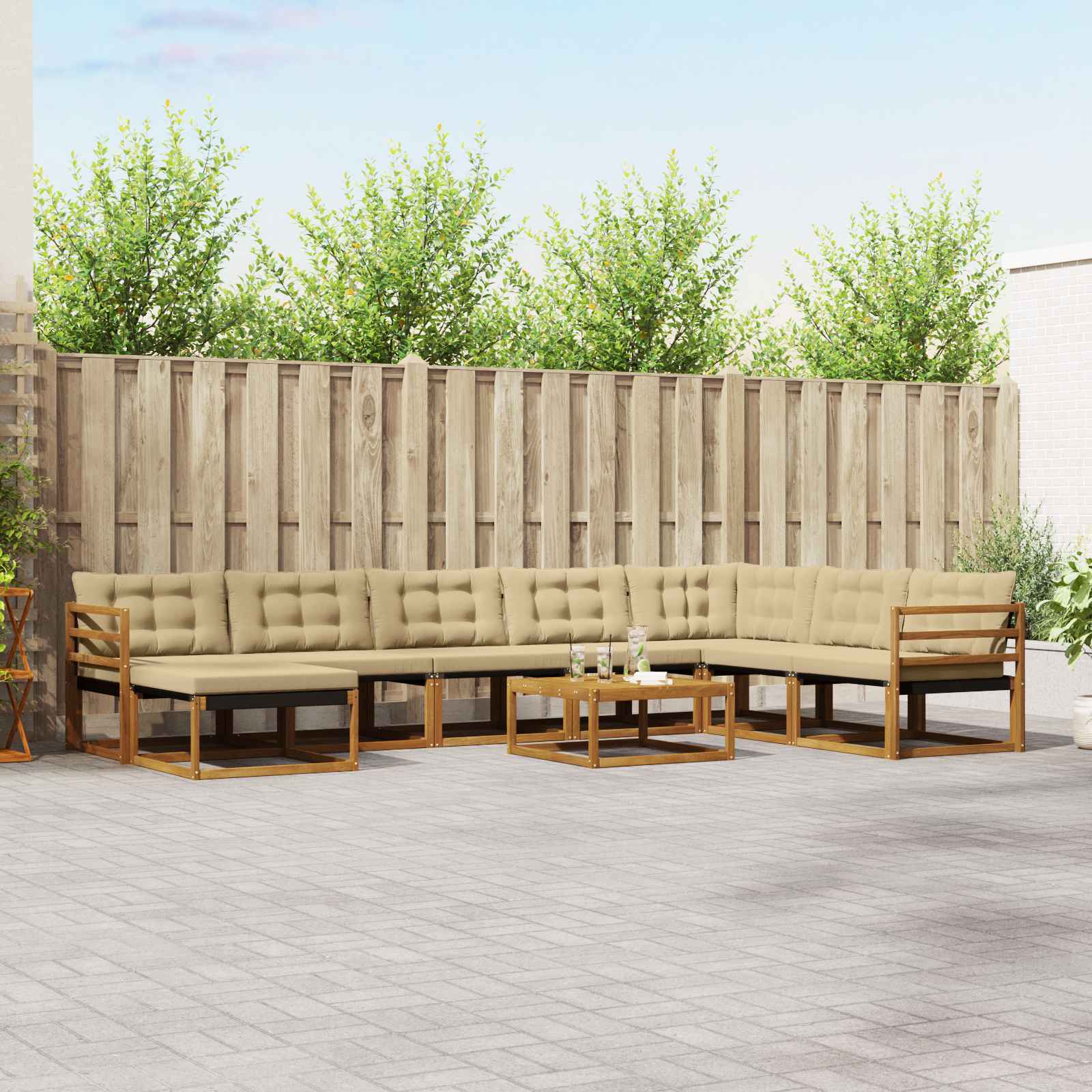 Buiten bankenset 9 pcs Natuurlijk en Beige Massief Acaciahout is nu te koop bij PeponiXL, paradijselijk wonen!