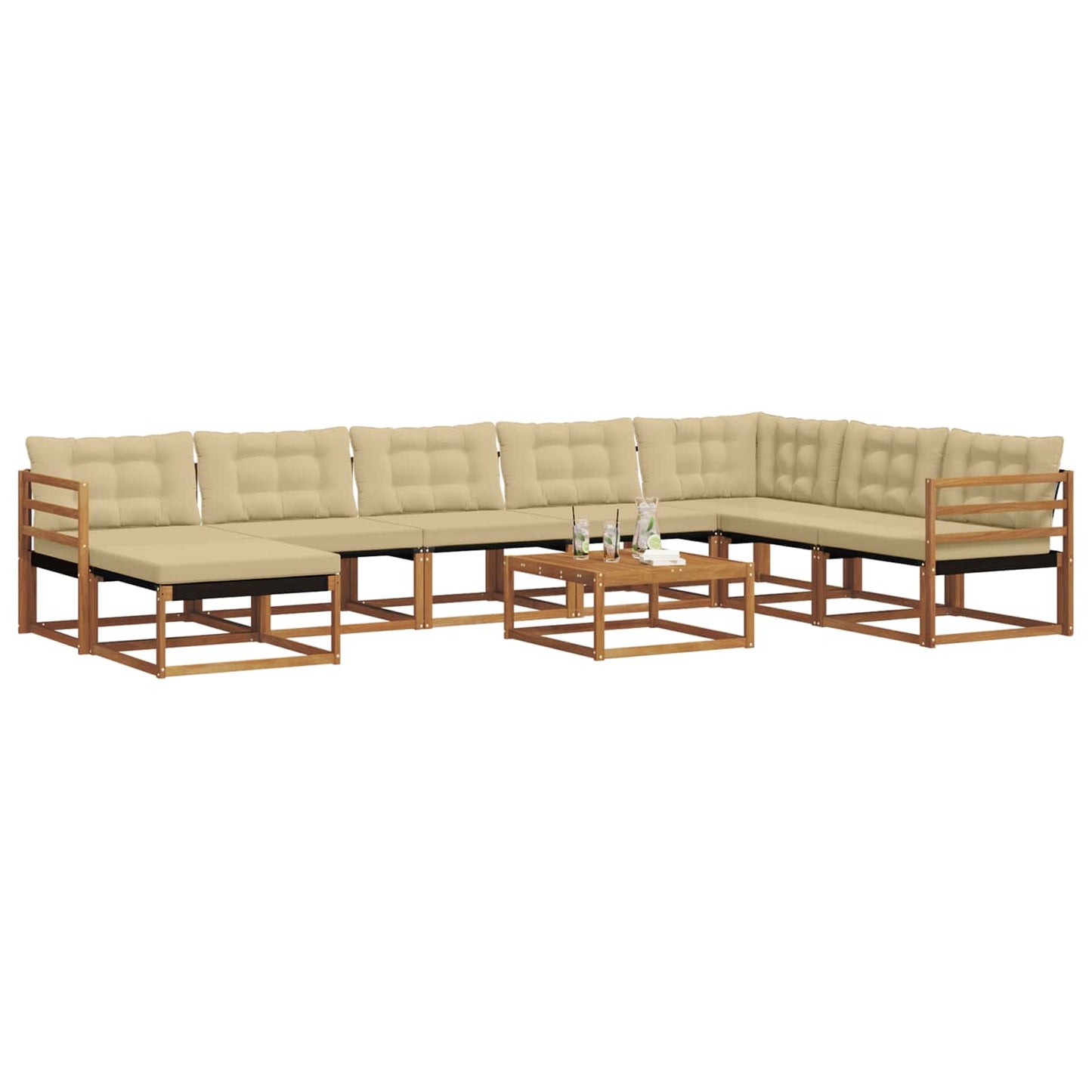 Buiten bankenset 9 pcs Natuurlijk en Beige Massief Acaciahout is nu te koop bij PeponiXL, paradijselijk wonen!