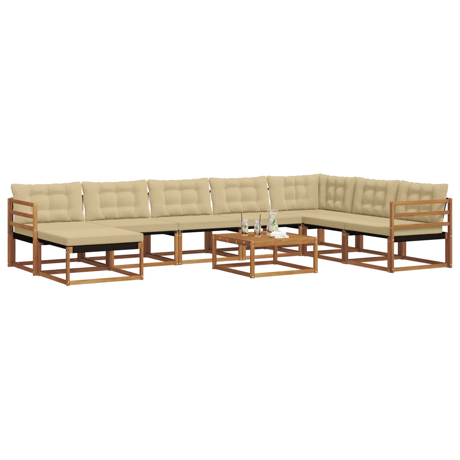 Buiten bankenset 9 pcs Natuurlijk en Beige Massief Acaciahout is nu te koop bij PeponiXL, paradijselijk wonen!