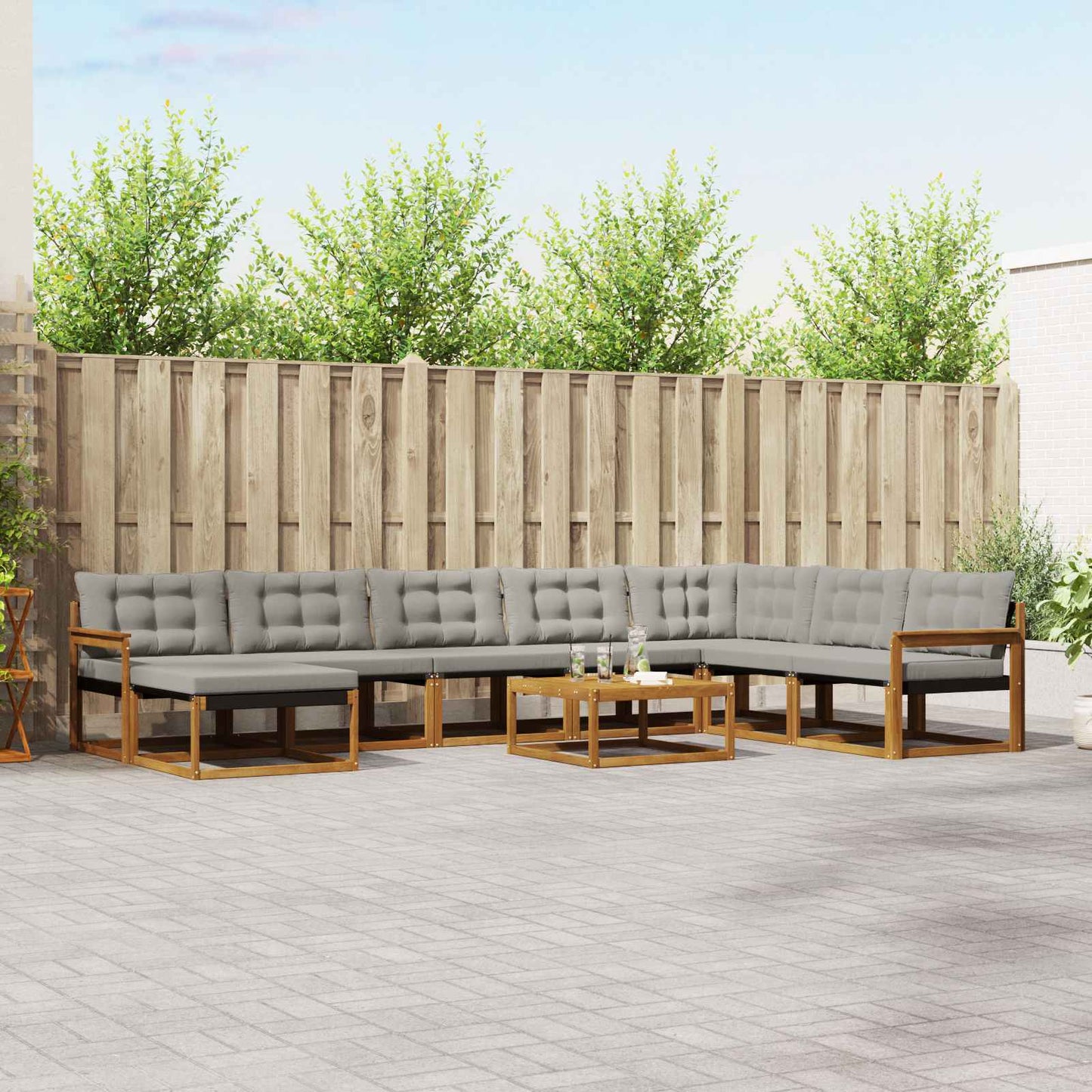 Buiten bankenset met kussen 9 pcs Natuurlijk en Lichtgrijs is nu te koop bij PeponiXL, paradijselijk wonen!