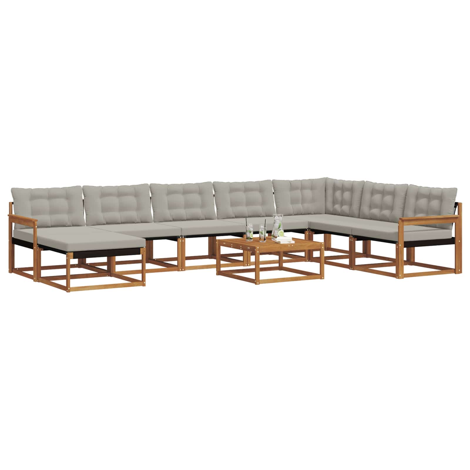 Buiten bankenset met kussen 9 pcs Natuurlijk en Lichtgrijs is nu te koop bij PeponiXL, paradijselijk wonen!