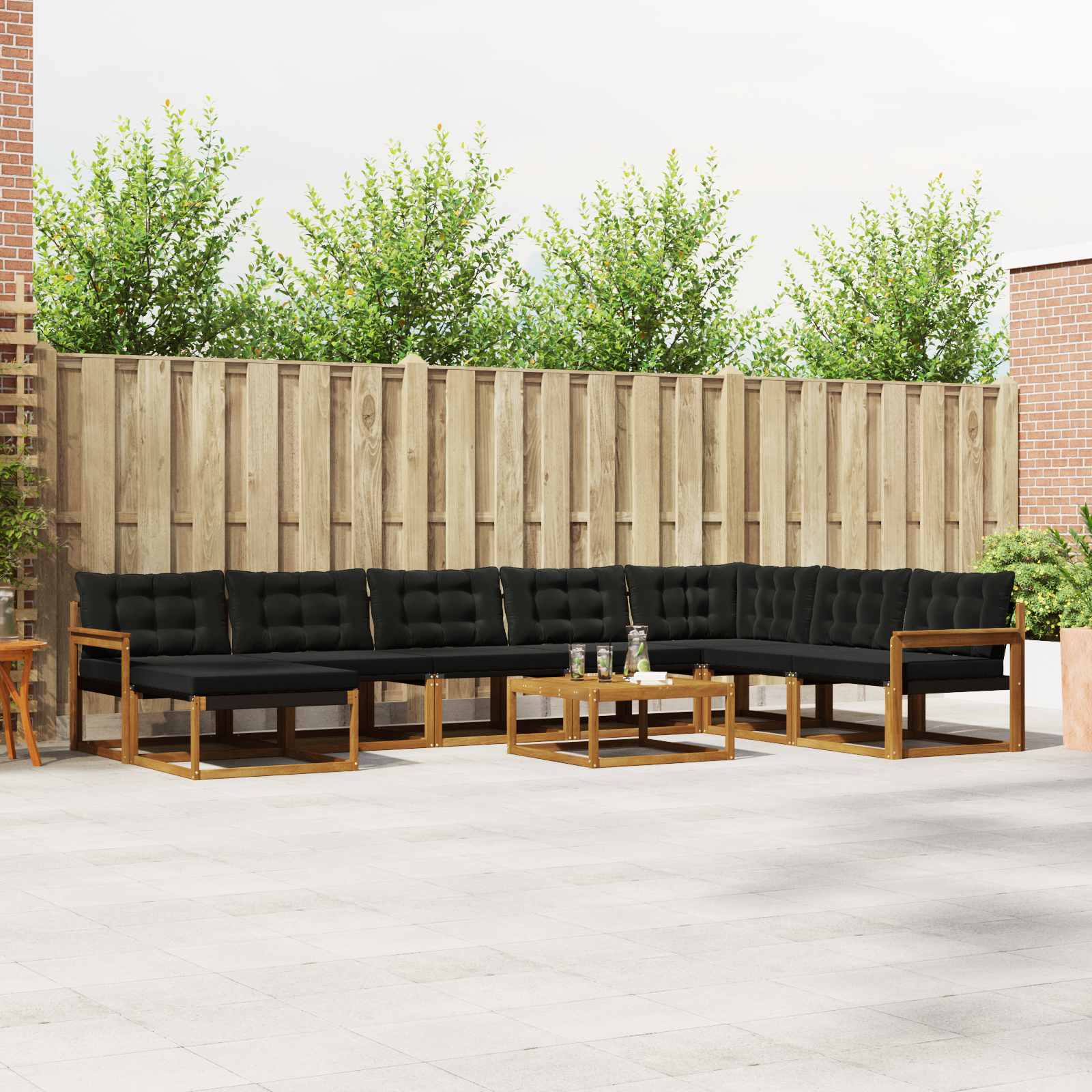 Buiten bankenset 9 pcs Natuurlijk en Zwart Massief Acaciahout is nu te koop bij PeponiXL, paradijselijk wonen!