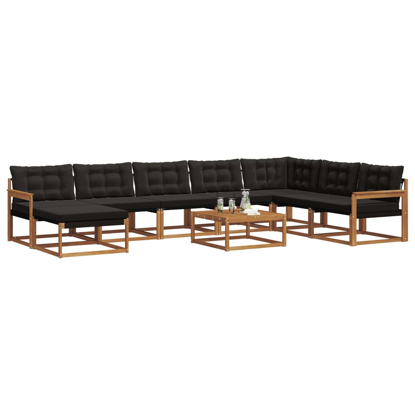 Buiten bankenset 9 pcs Natuurlijk en Zwart Massief Acaciahout is nu te koop bij PeponiXL, paradijselijk wonen!