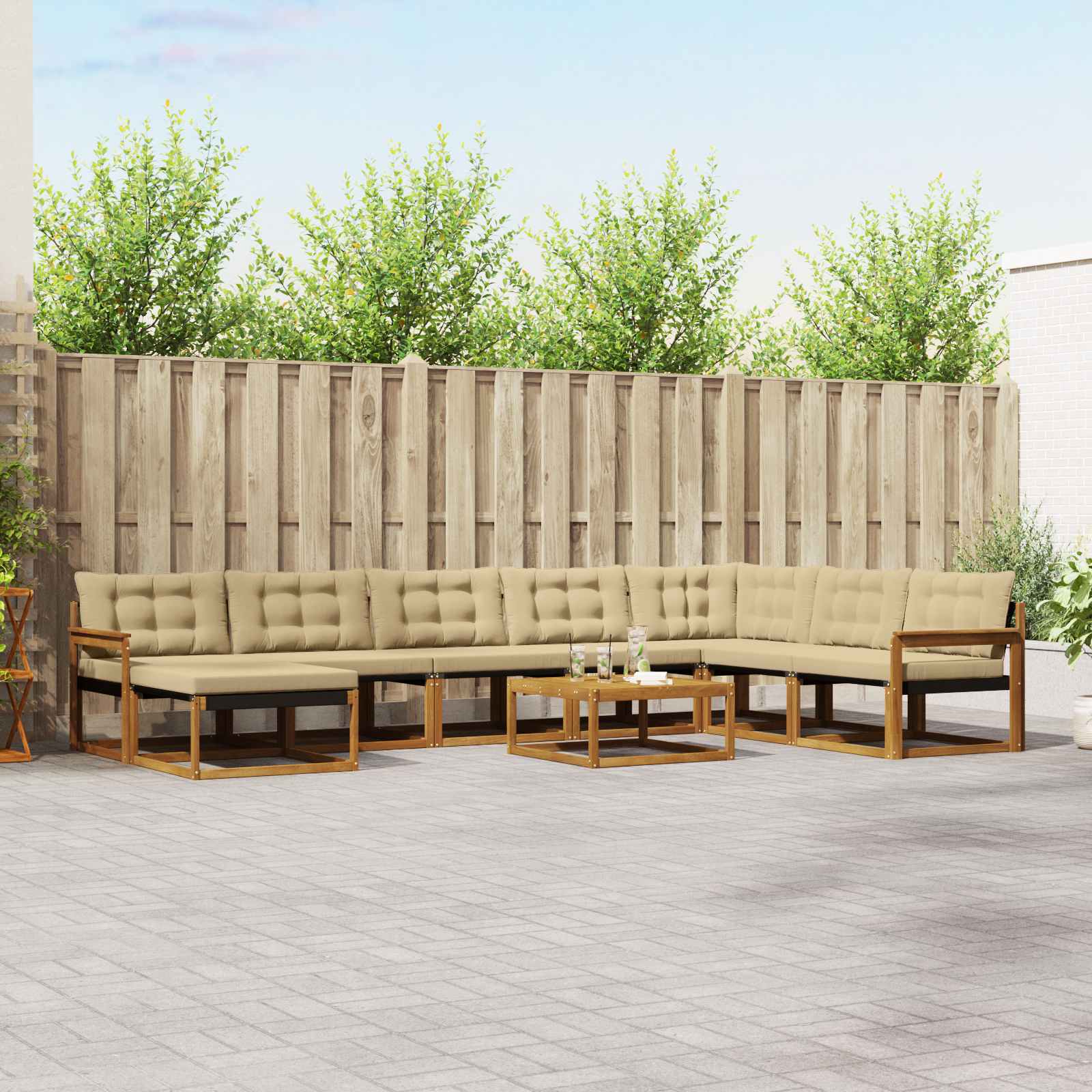 Buiten bankenset 9 pcs Natuurlijk en Beige Massief Acaciahout is nu te koop bij PeponiXL, paradijselijk wonen!