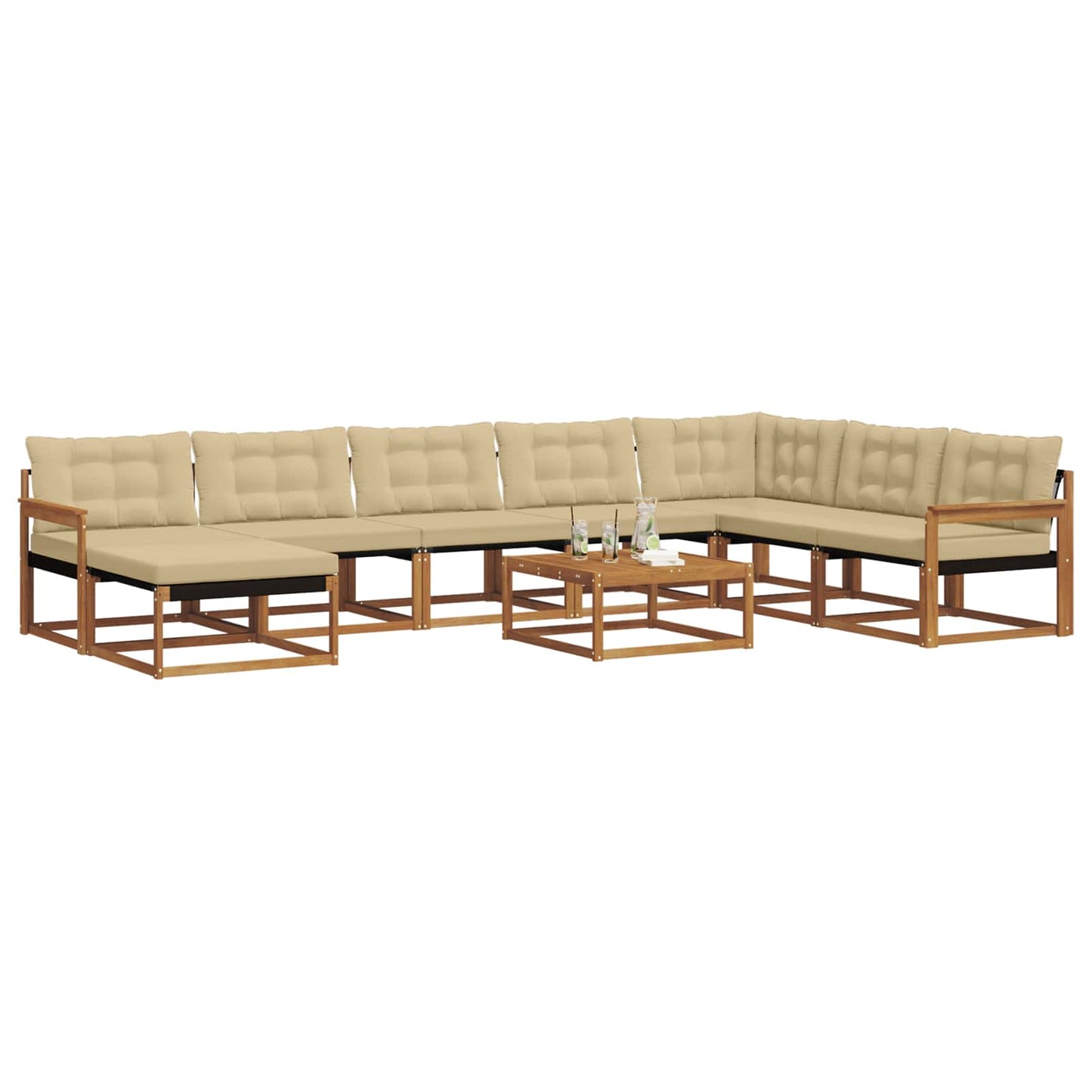 Buiten bankenset 9 pcs Natuurlijk en Beige Massief Acaciahout is nu te koop bij PeponiXL, paradijselijk wonen!