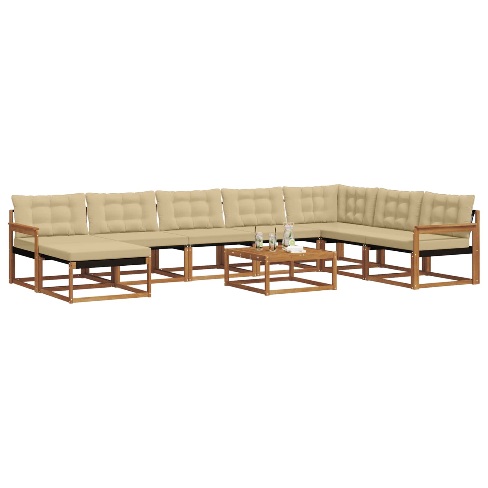 Buiten bankenset 9 pcs Natuurlijk en Beige Massief Acaciahout is nu te koop bij PeponiXL, paradijselijk wonen!