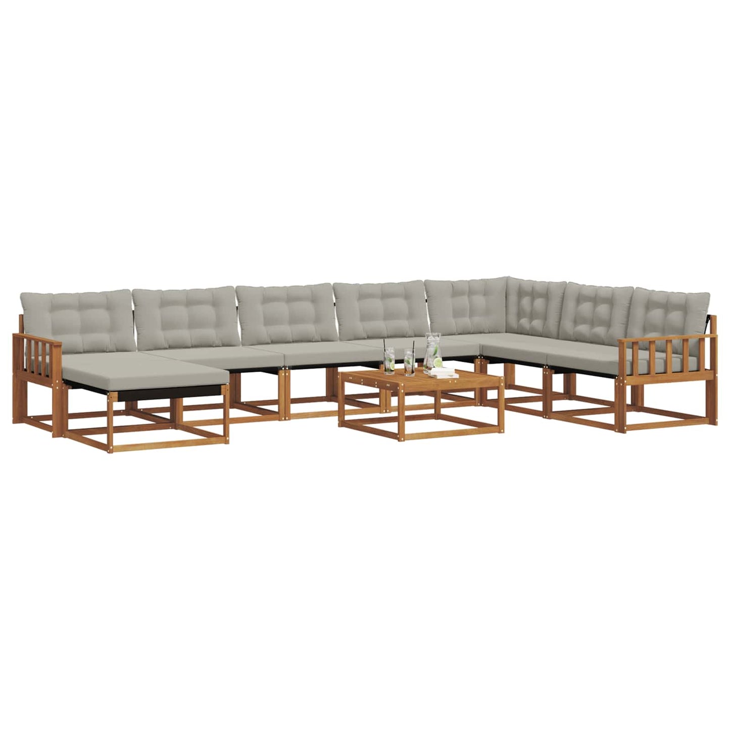 Buiten bankenset met kussen 9 pcs Natuurlijk en Lichtgrijs is nu te koop bij PeponiXL, paradijselijk wonen!