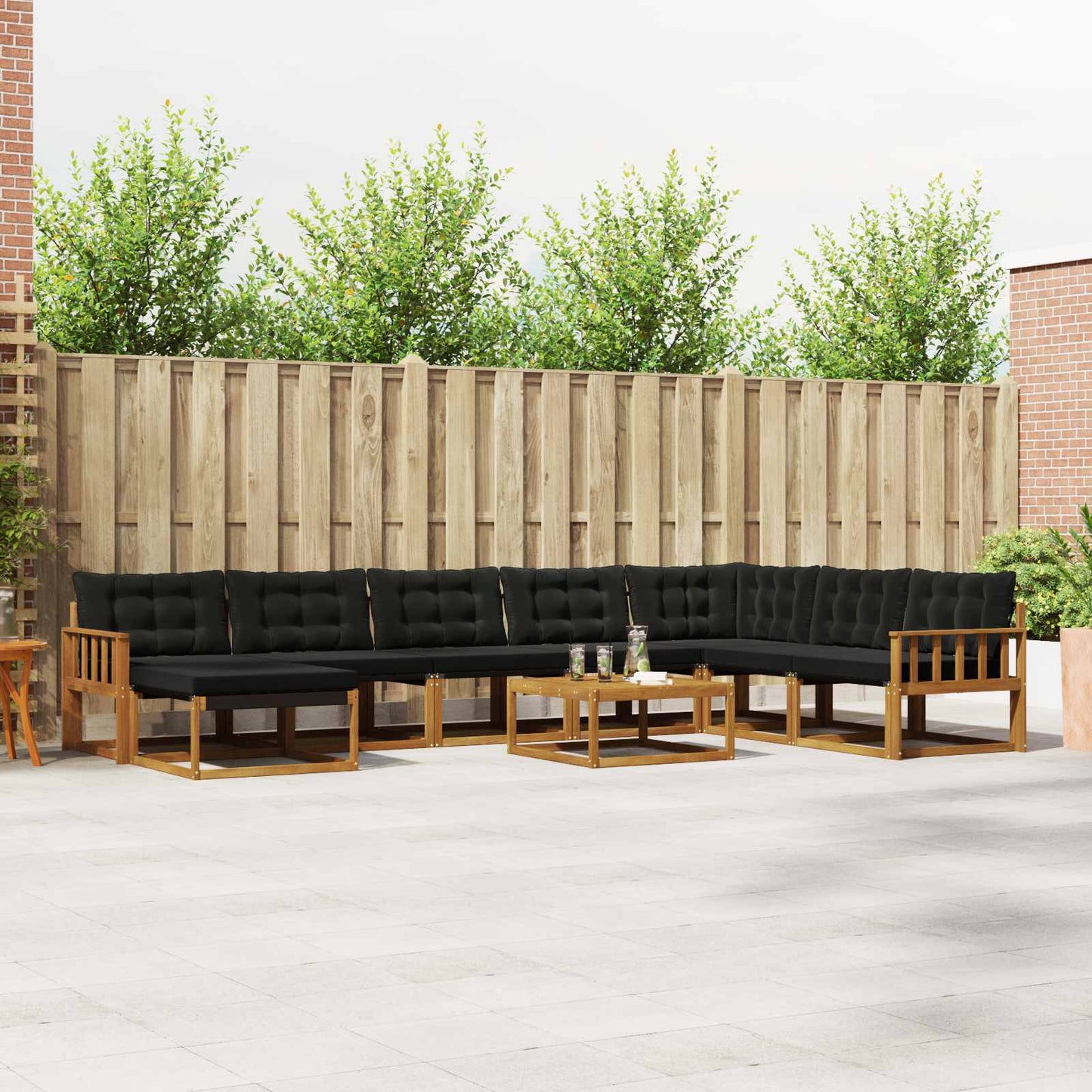Buiten bankenset 9 pcs Natuurlijk en Zwart Massief Acaciahout is nu te koop bij PeponiXL, paradijselijk wonen!