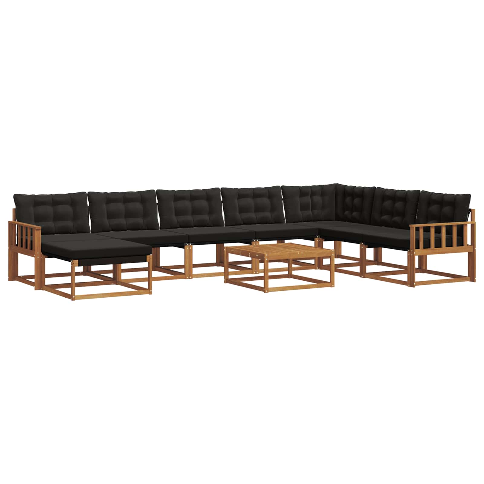 Buiten bankenset 9 pcs Natuurlijk en Zwart Massief Acaciahout is nu te koop bij PeponiXL, paradijselijk wonen!