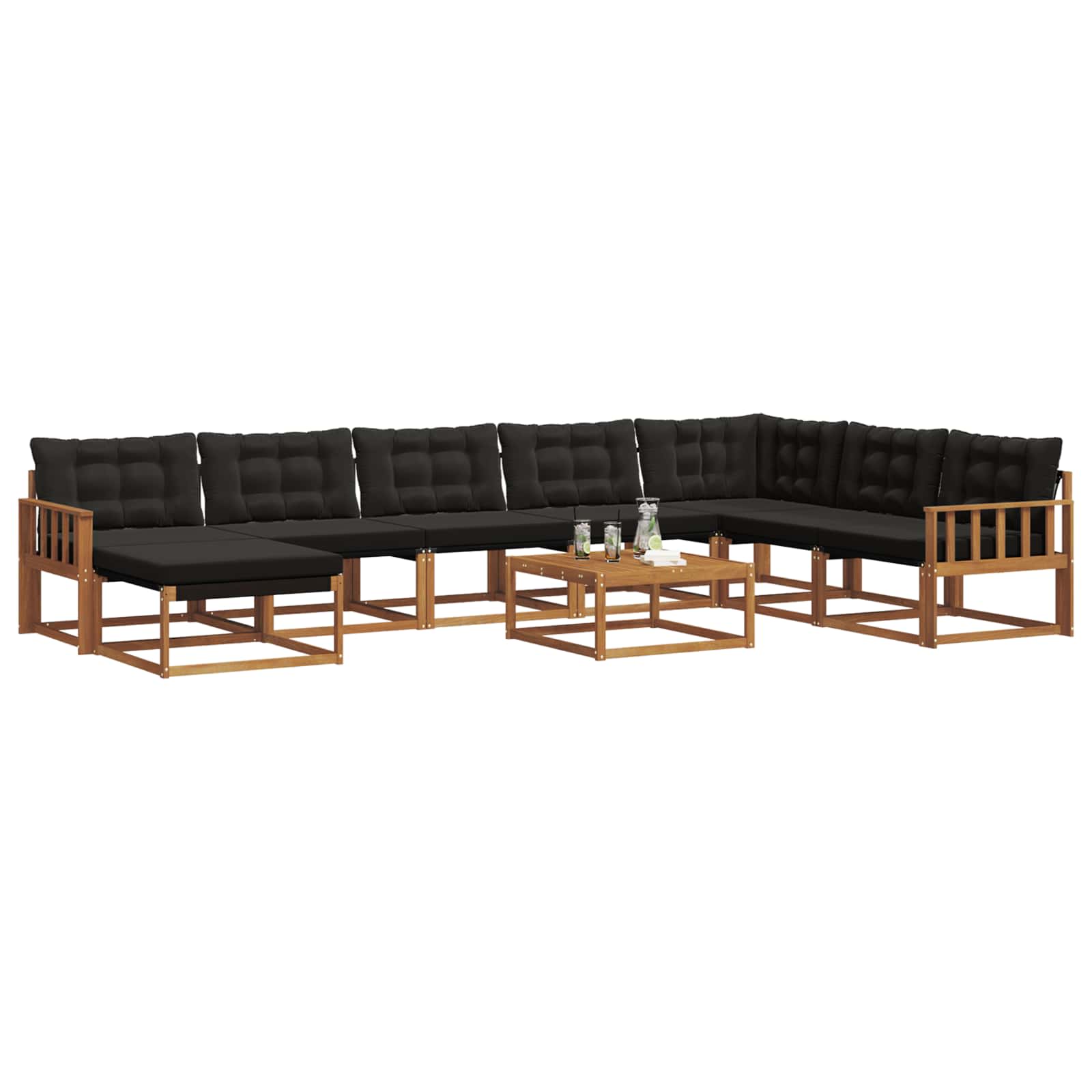 Buiten bankenset 9 pcs Natuurlijk en Zwart Massief Acaciahout is nu te koop bij PeponiXL, paradijselijk wonen!