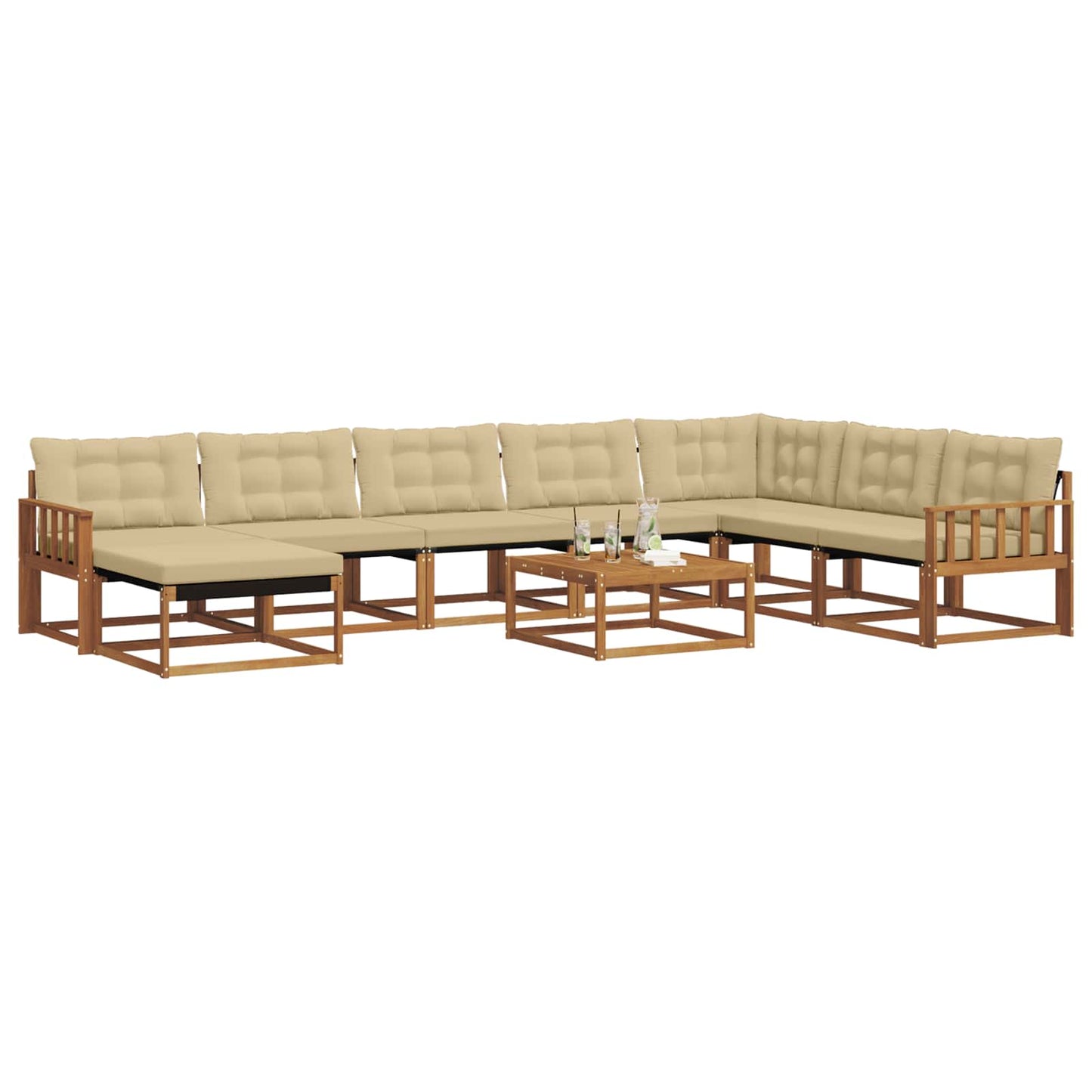 Buiten bankenset 9 pcs Natuurlijk en Beige Massief Acaciahout is nu te koop bij PeponiXL, paradijselijk wonen!
