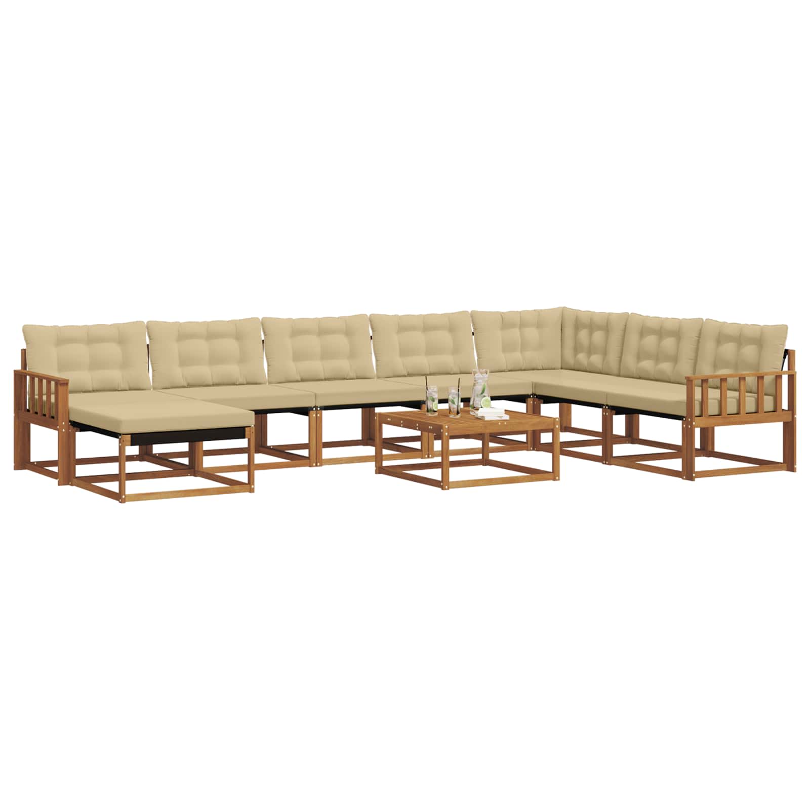 Buiten bankenset 9 pcs Natuurlijk en Beige Massief Acaciahout is nu te koop bij PeponiXL, paradijselijk wonen!