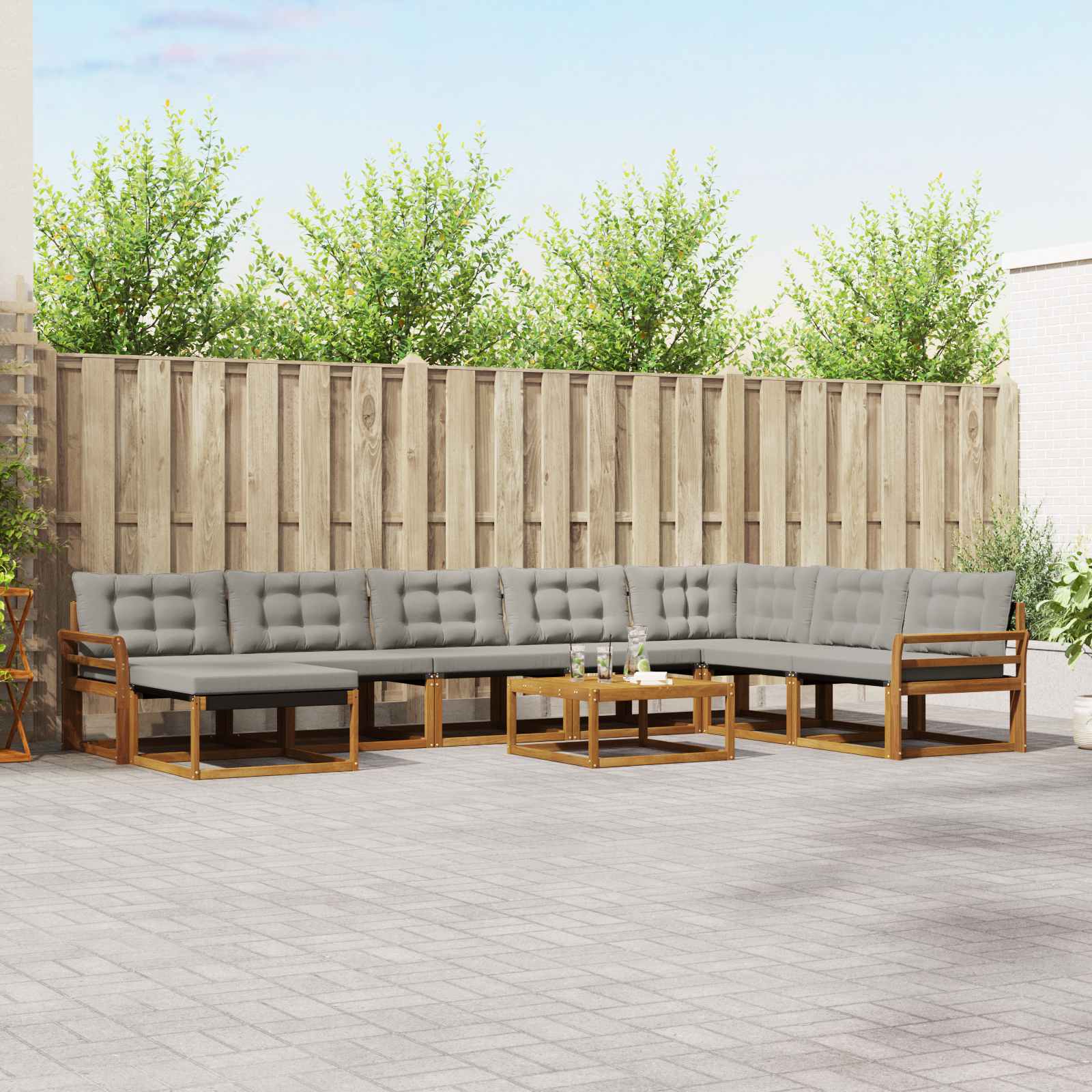 Buiten bankenset met kussen 9 pcs Natuurlijk en Lichtgrijs is nu te koop bij PeponiXL, paradijselijk wonen!