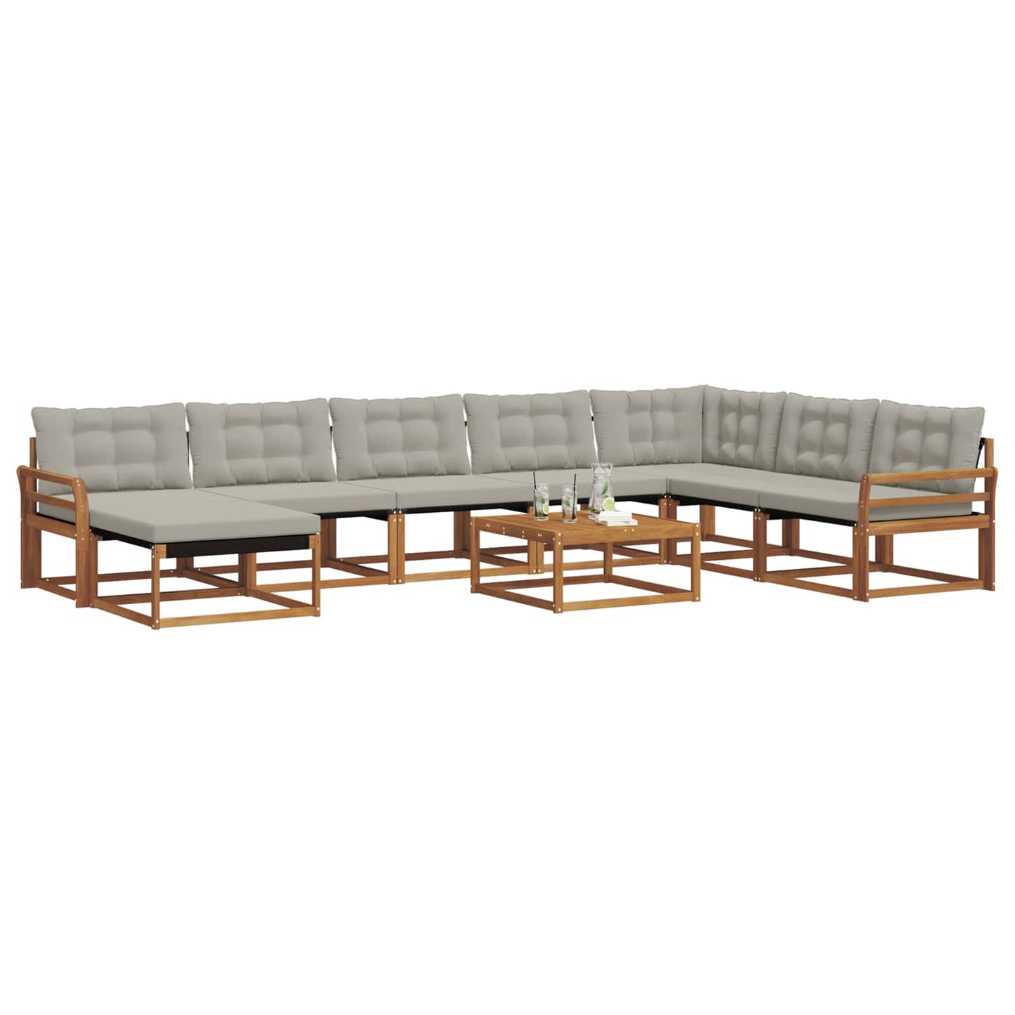 Buiten bankenset met kussen 9 pcs Natuurlijk en Lichtgrijs is nu te koop bij PeponiXL, paradijselijk wonen!