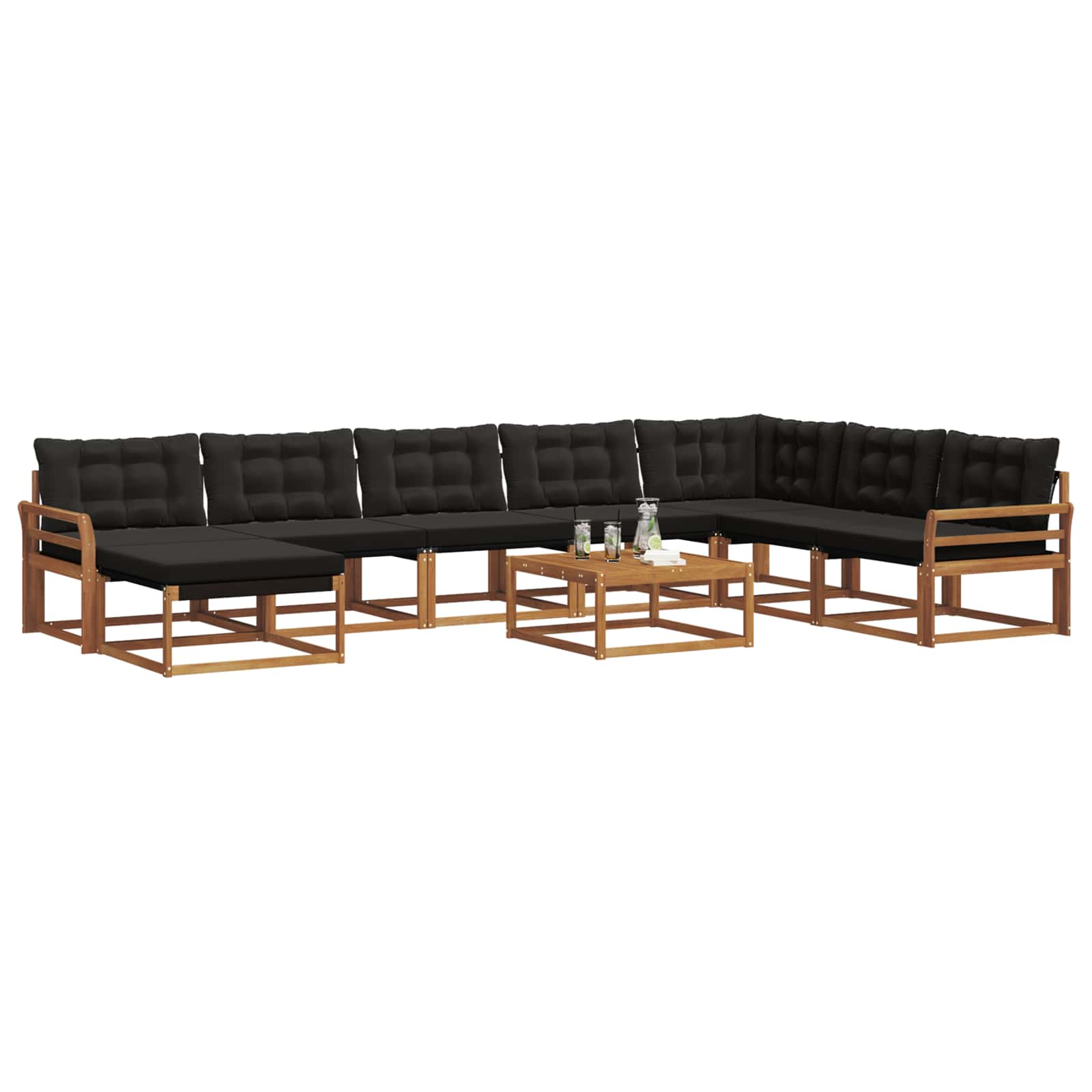 Buiten bankenset 9 pcs Natuurlijk en Zwart Massief Acaciahout is nu te koop bij PeponiXL, paradijselijk wonen!