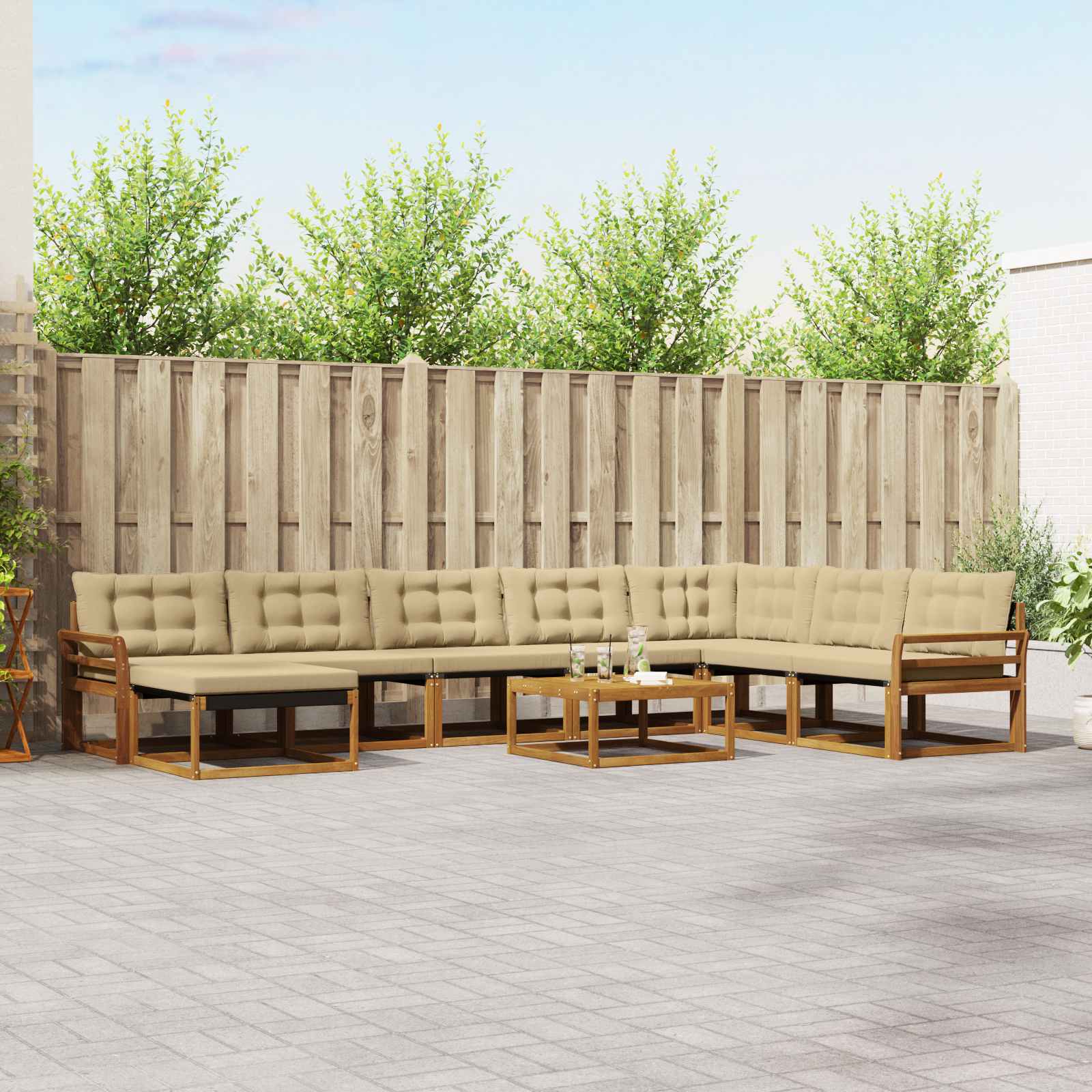 Buiten bankenset 9 pcs Natuurlijk en Beige Massief Acaciahout is nu te koop bij PeponiXL, paradijselijk wonen!