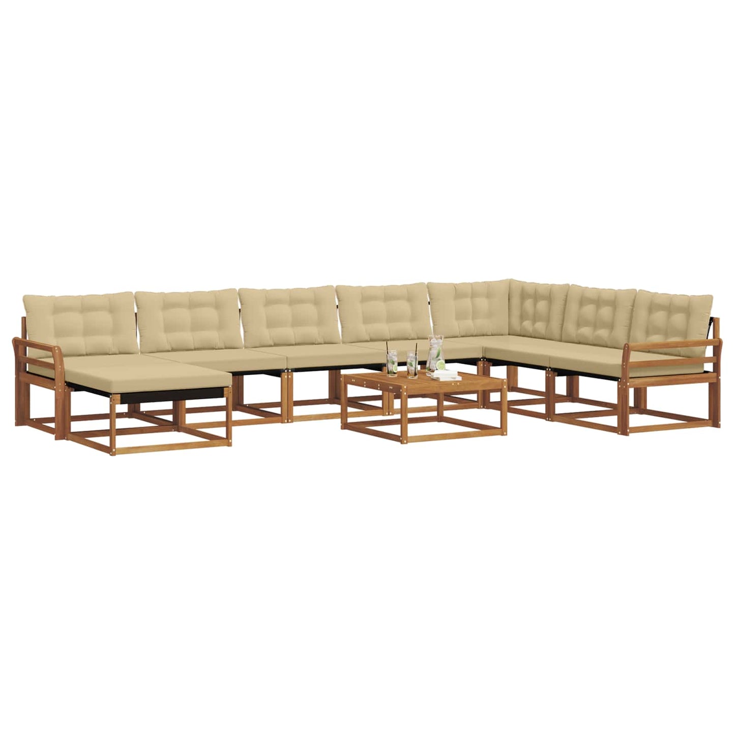 Buiten bankenset 9 pcs Natuurlijk en Beige Massief Acaciahout is nu te koop bij PeponiXL, paradijselijk wonen!