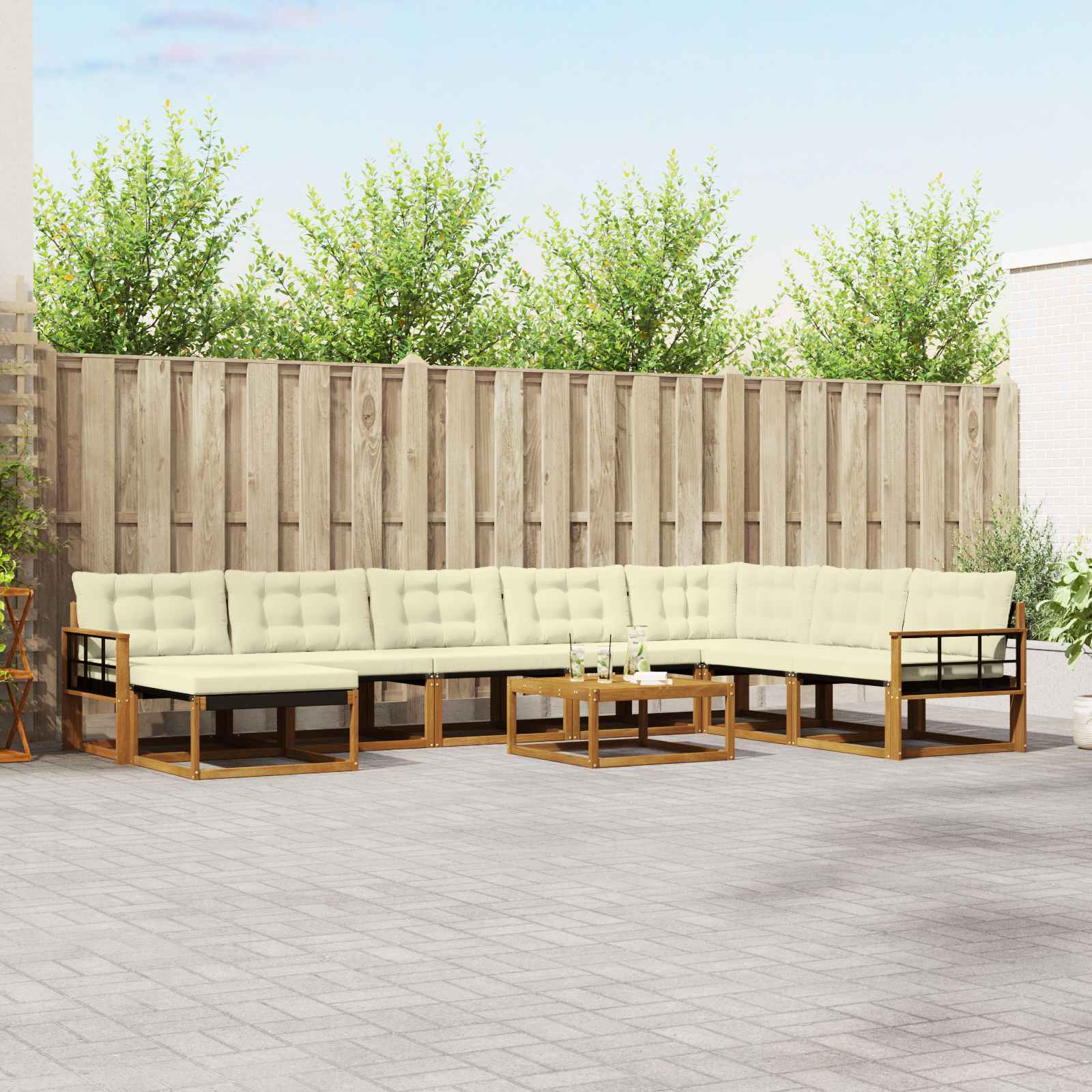 Buiten bankenset 9 pcs Natuurlijk en Crème Massief Acaciahout is nu te koop bij PeponiXL, paradijselijk wonen!
