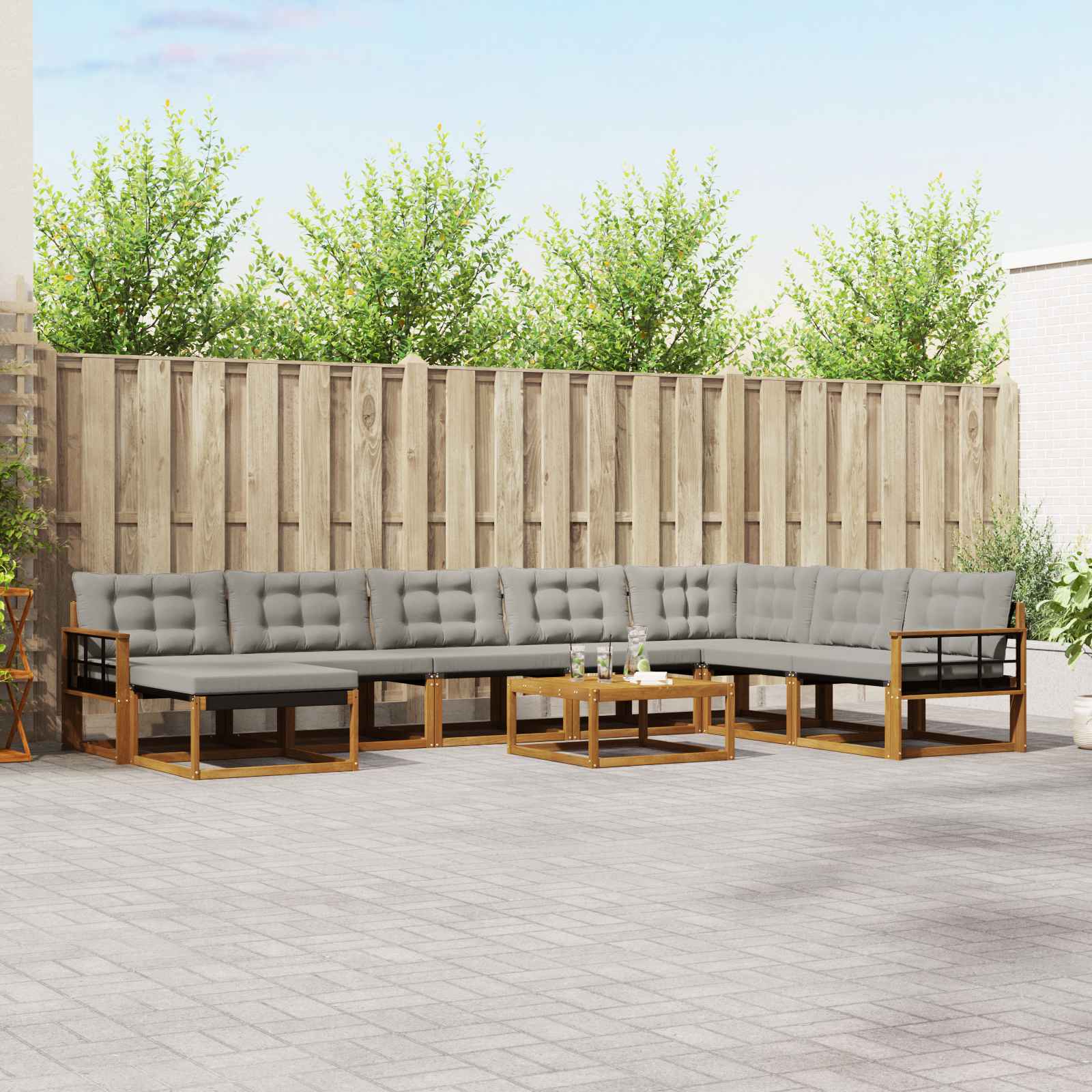 Buiten bankenset met kussen 9 pcs Natuurlijk en Lichtgrijs is nu te koop bij PeponiXL, paradijselijk wonen!