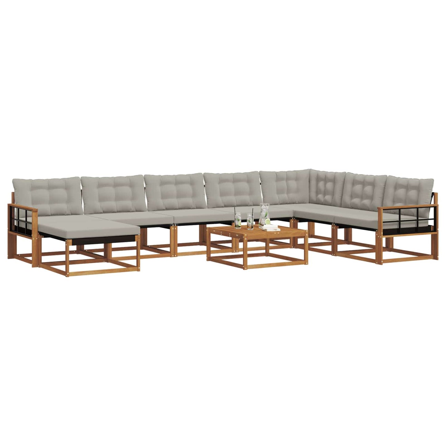 Buiten bankenset met kussen 9 pcs Natuurlijk en Lichtgrijs is nu te koop bij PeponiXL, paradijselijk wonen!