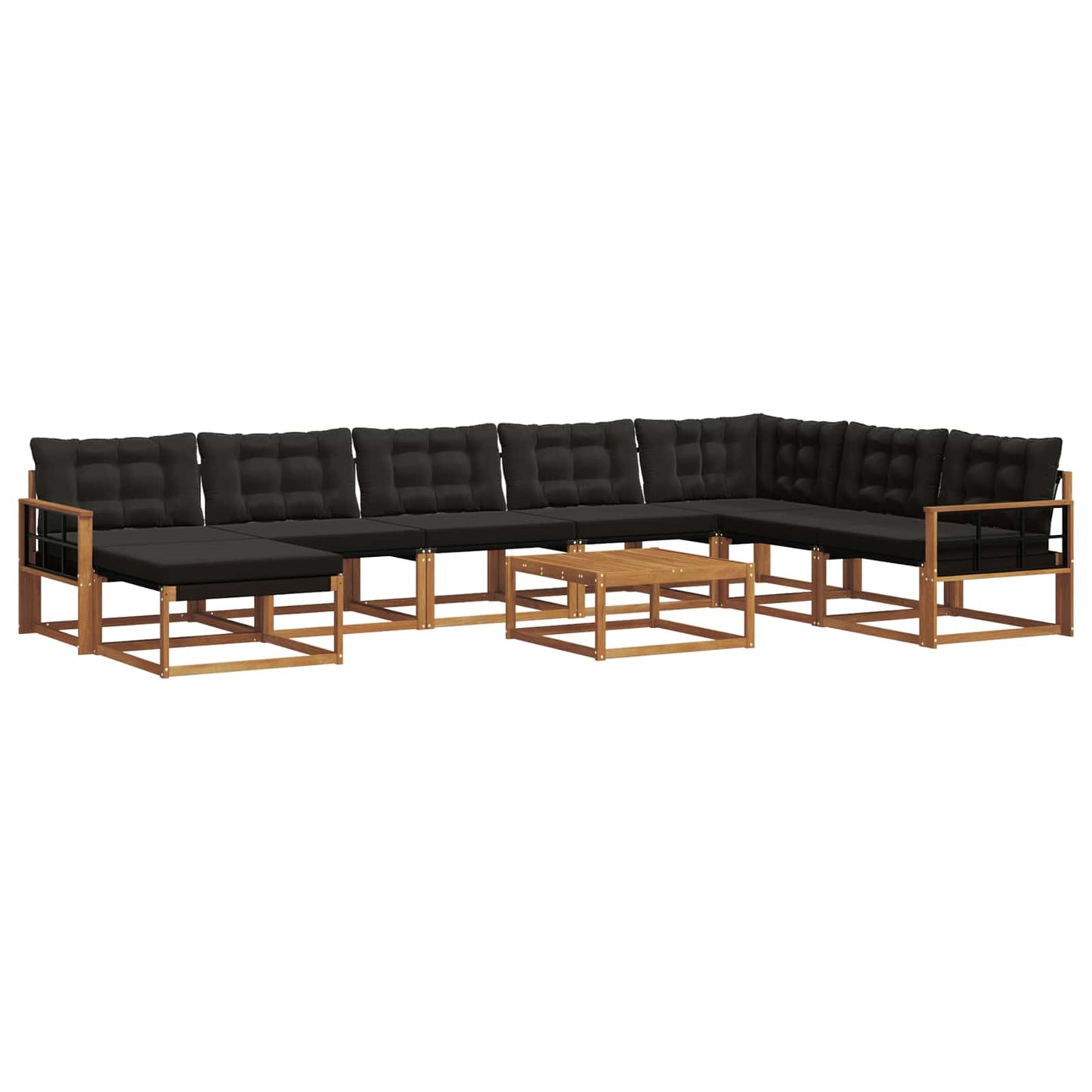 Buiten bankenset 9 pcs Natuurlijk en Zwart Massief Acaciahout is nu te koop bij PeponiXL, paradijselijk wonen!
