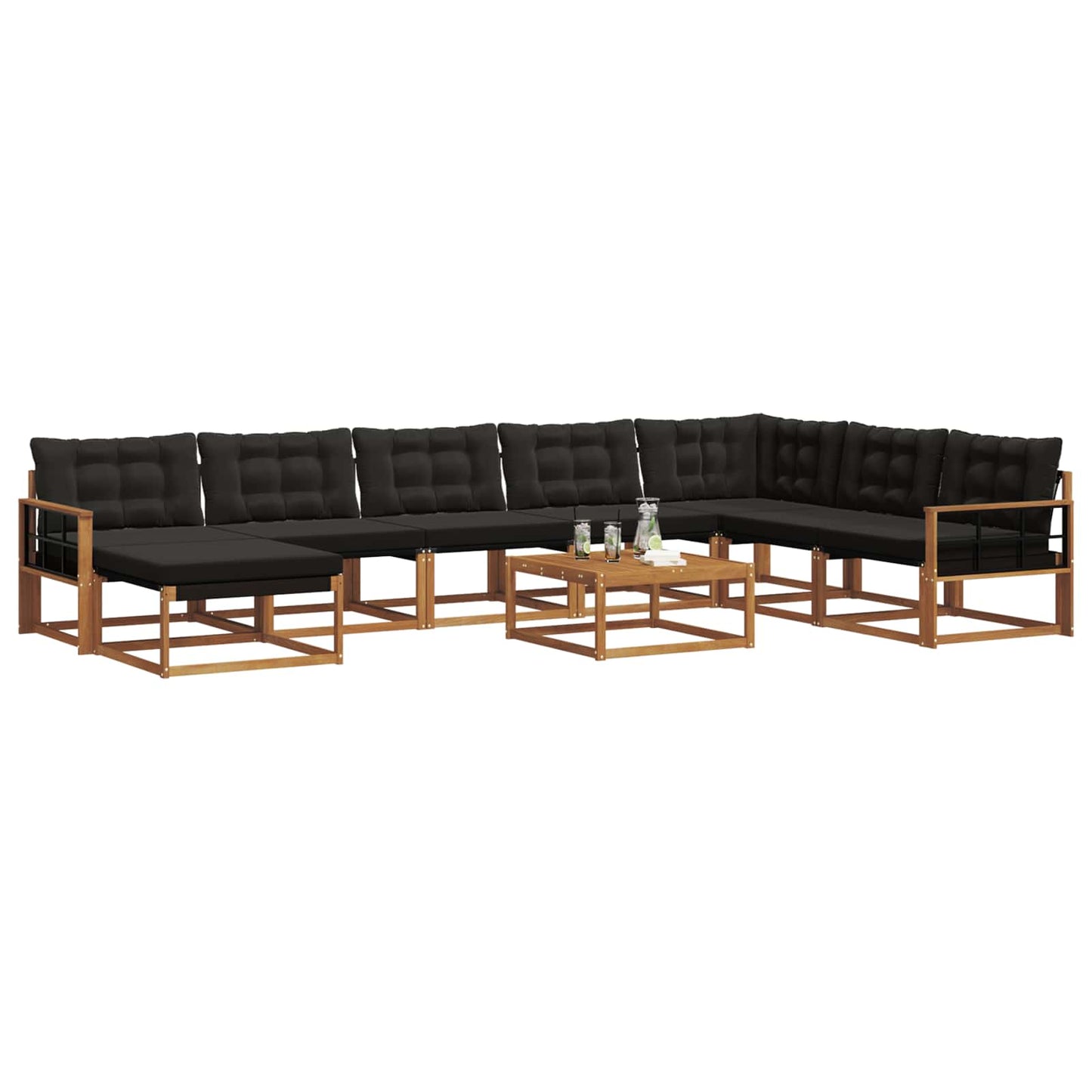 Buiten bankenset 9 pcs Natuurlijk en Zwart Massief Acaciahout is nu te koop bij PeponiXL, paradijselijk wonen!