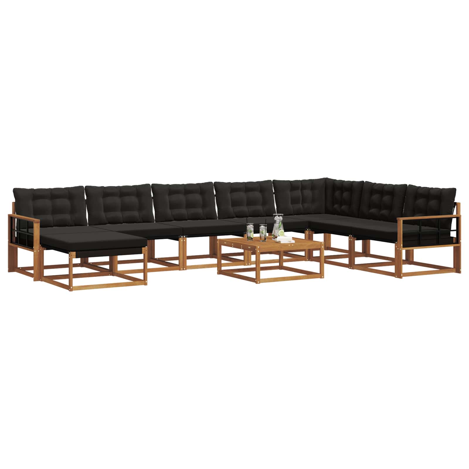 Buiten bankenset 9 pcs Natuurlijk en Zwart Massief Acaciahout is nu te koop bij PeponiXL, paradijselijk wonen!