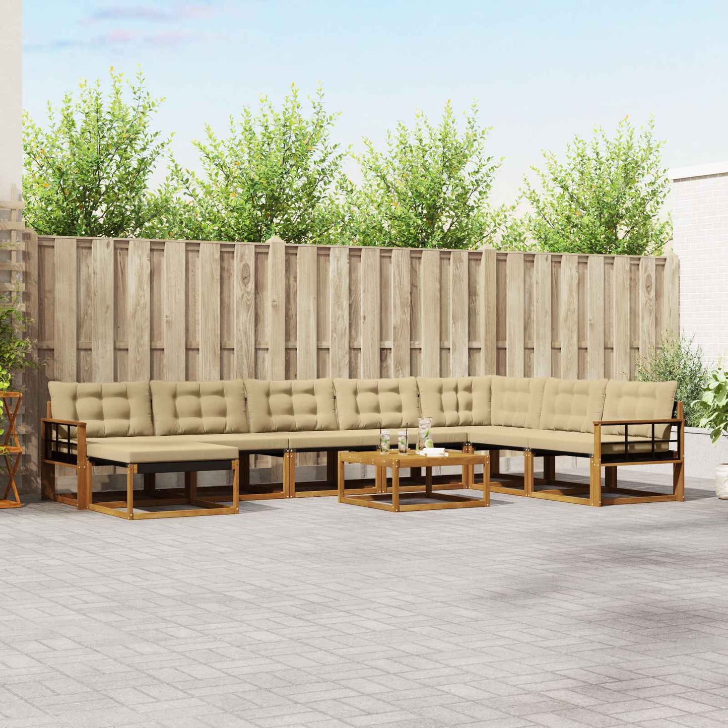 Buiten bankenset 9 pcs Natuurlijk en Beige Massief Acaciahout is nu te koop bij PeponiXL, paradijselijk wonen!