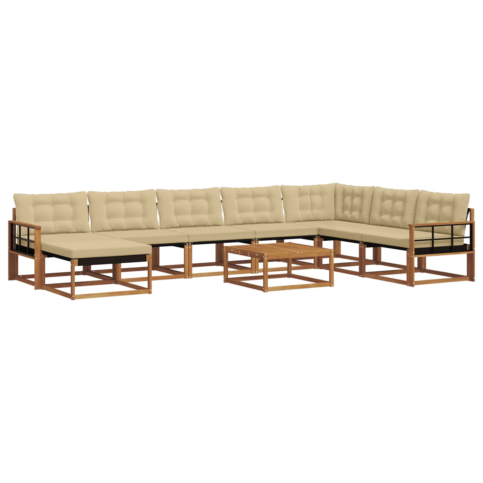 Buiten bankenset 9 pcs Natuurlijk en Beige Massief Acaciahout is nu te koop bij PeponiXL, paradijselijk wonen!