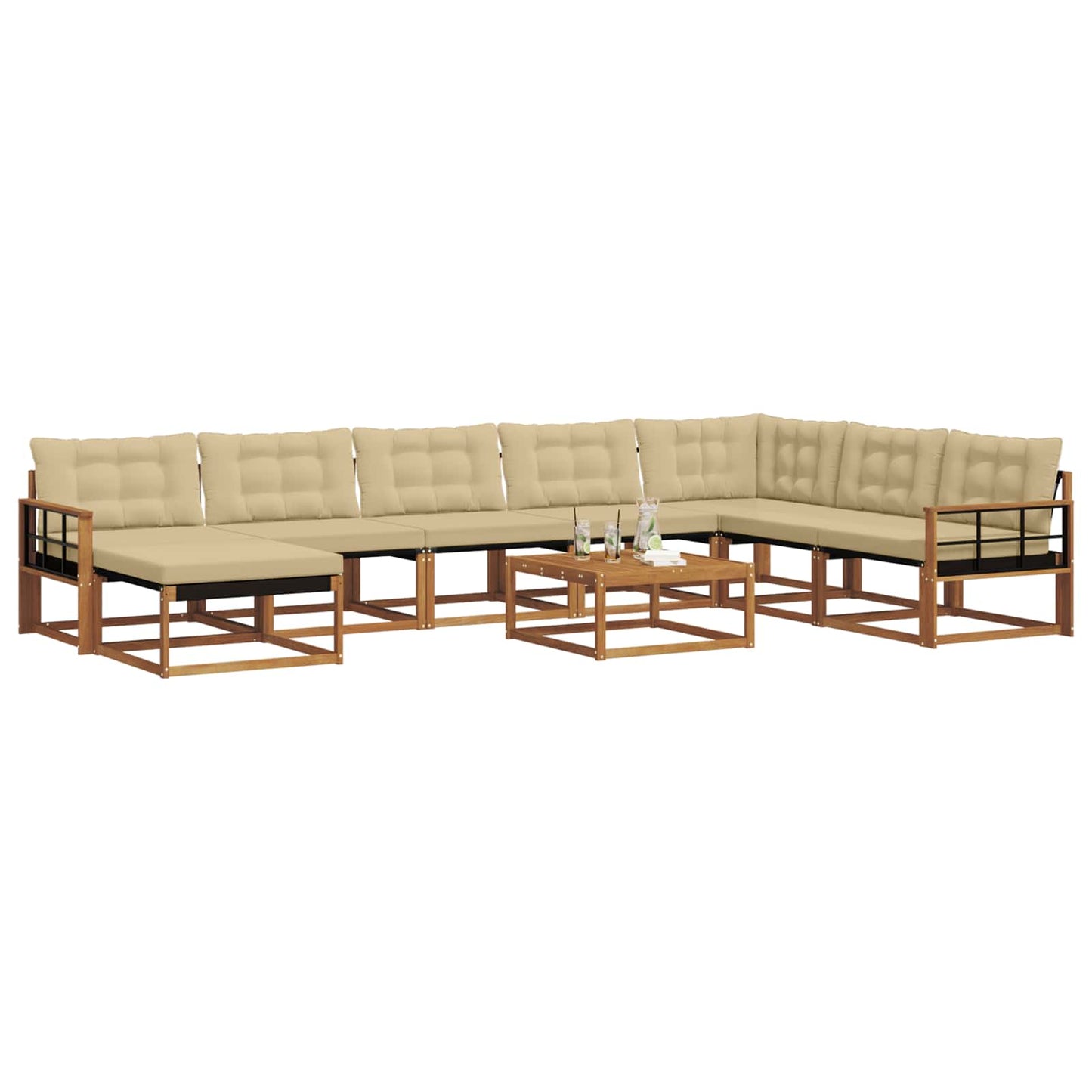 Buiten bankenset 9 pcs Natuurlijk en Beige Massief Acaciahout is nu te koop bij PeponiXL, paradijselijk wonen!