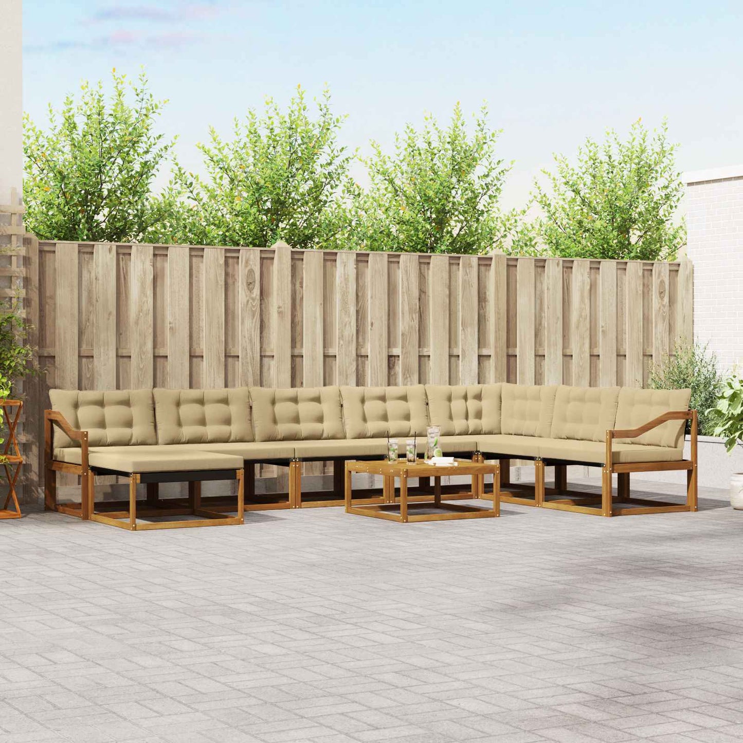Buiten bankenset 9 pcs Natuurlijk en Beige Massief Acaciahout is nu te koop bij PeponiXL, paradijselijk wonen!