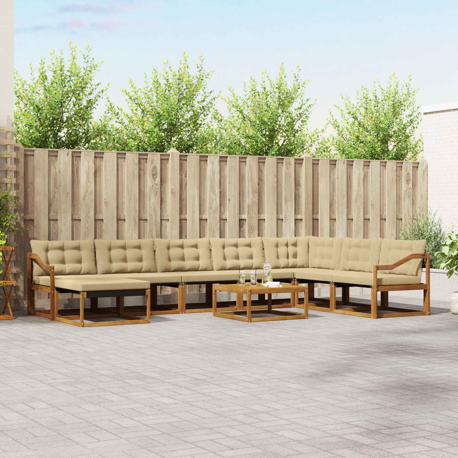 Buiten bankenset 9 pcs Natuurlijk en Beige Massief Acaciahout is nu te koop bij PeponiXL, paradijselijk wonen!