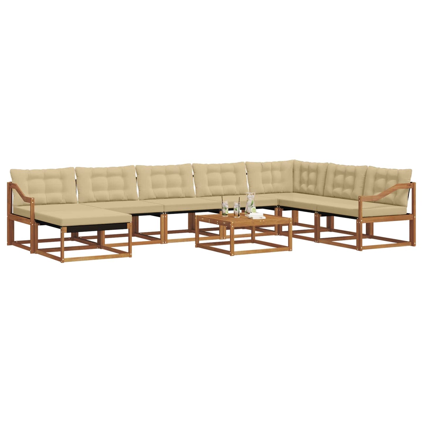 Buiten bankenset 9 pcs Natuurlijk en Beige Massief Acaciahout is nu te koop bij PeponiXL, paradijselijk wonen!