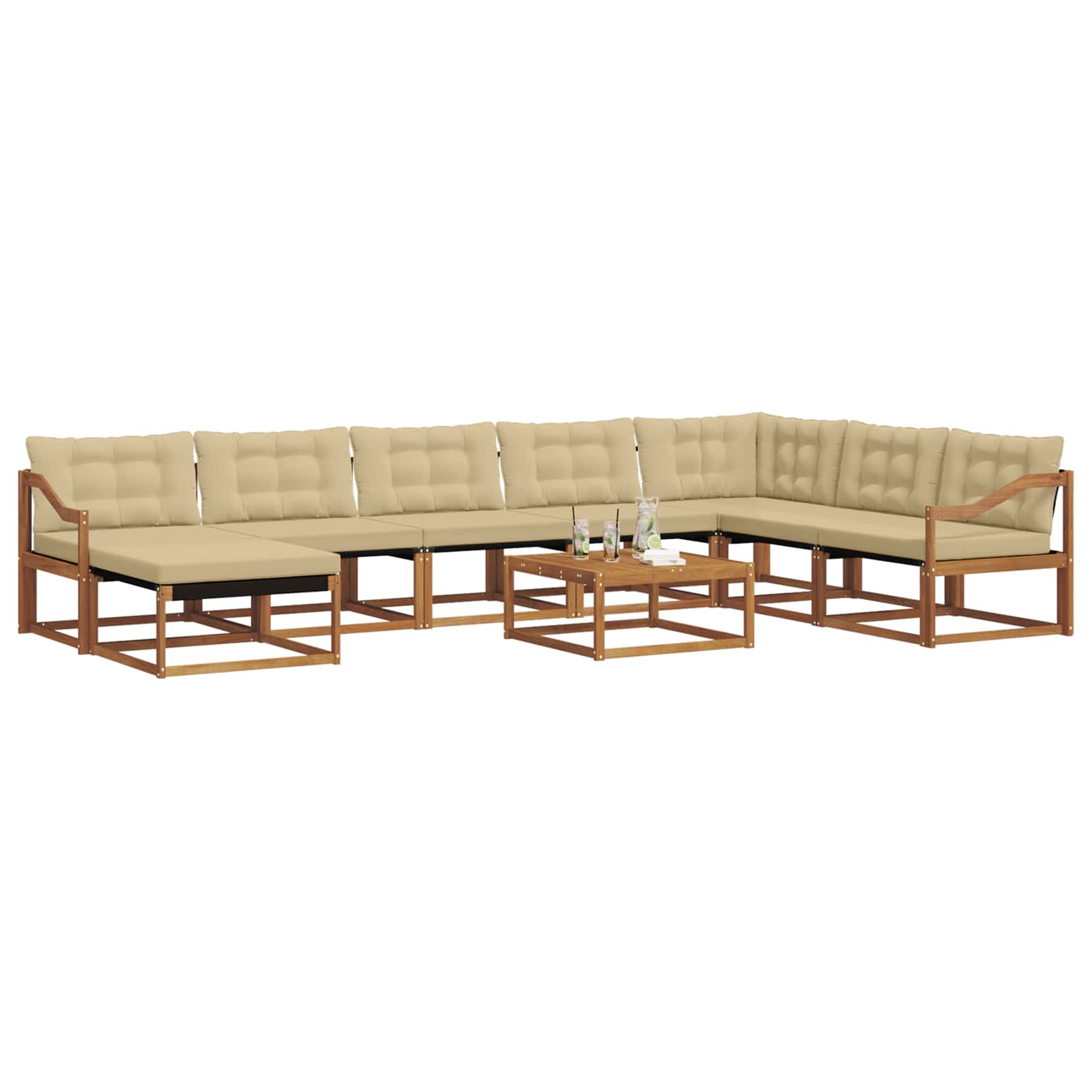 Buiten bankenset 9 pcs Natuurlijk en Beige Massief Acaciahout is nu te koop bij PeponiXL, paradijselijk wonen!