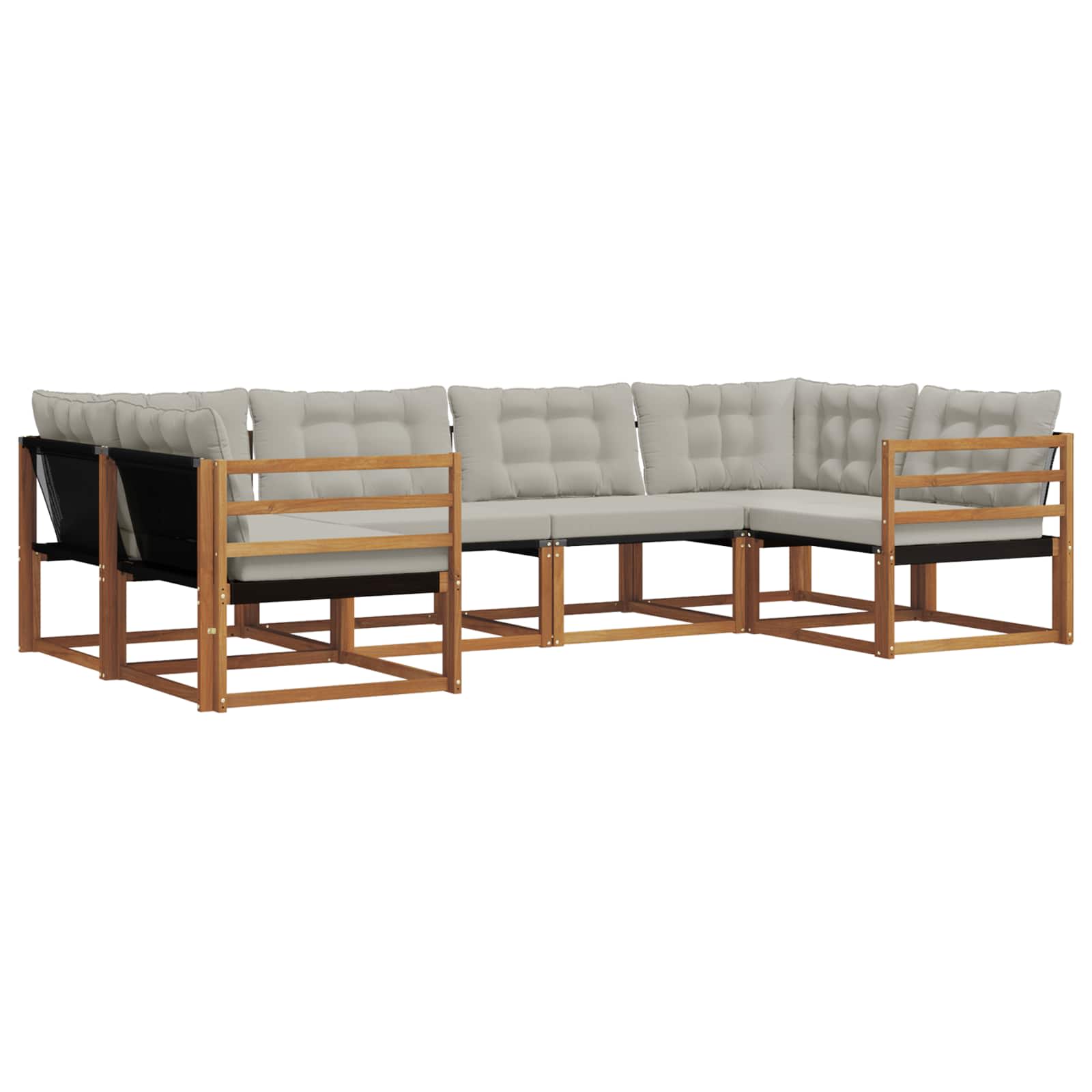 Buiten bankenset met kussen 6 pcs Natuurlijk en Lichtgrijs is nu te koop bij PeponiXL, paradijselijk wonen!