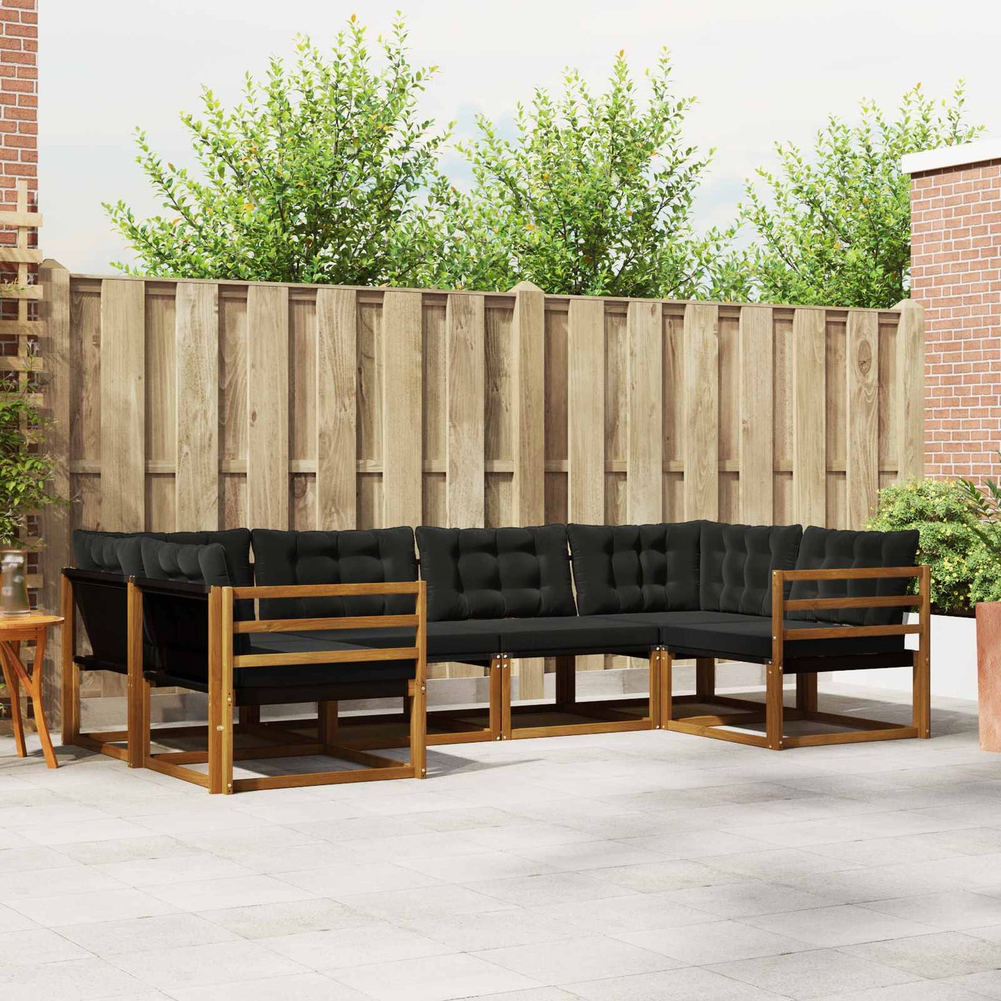 Buiten bankenset met kussen 6 pcs Natuurlijk en Zwart is nu te koop bij PeponiXL, paradijselijk wonen!