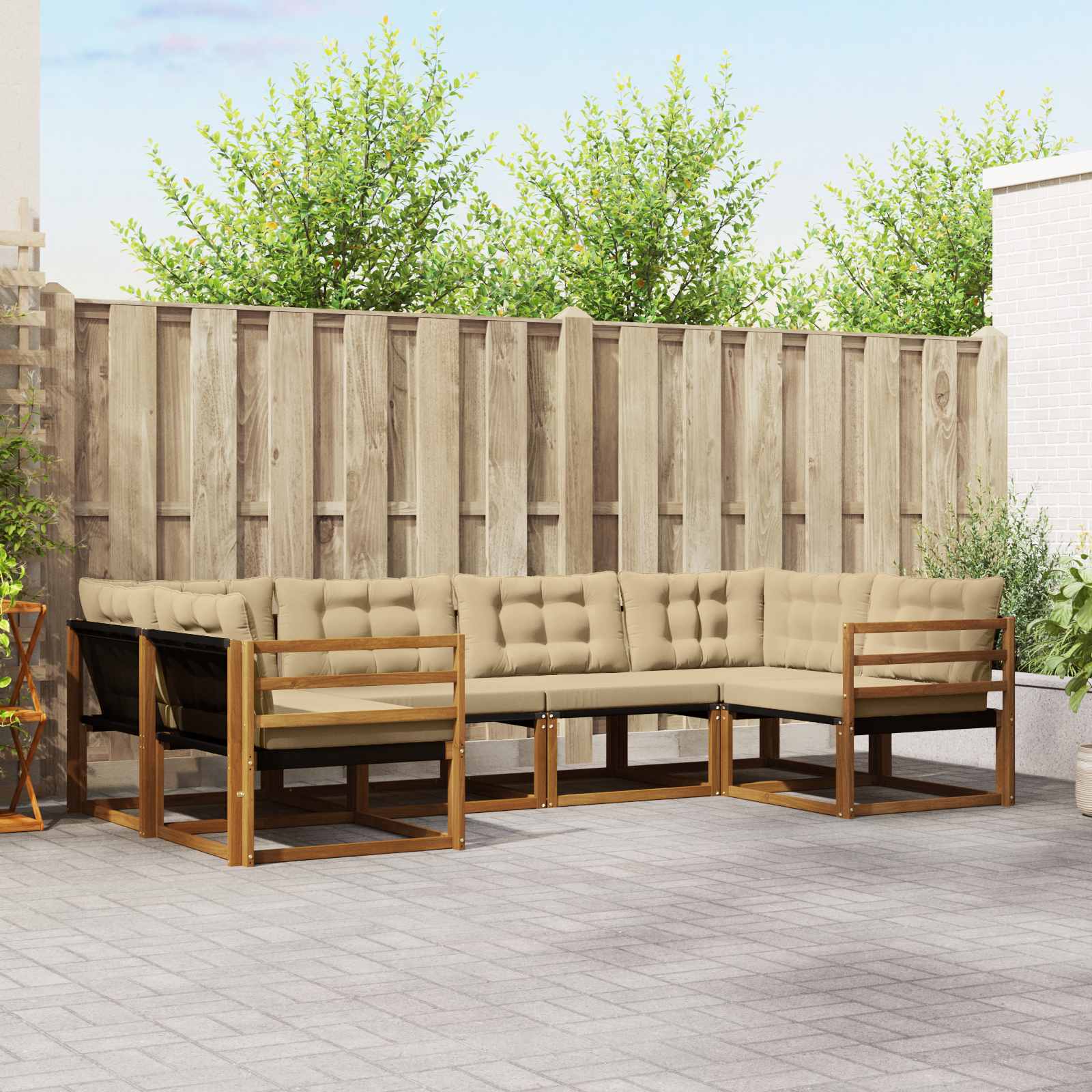 Buiten bankenset met kussen 6 pcs Natuurlijk en Beige is nu te koop bij PeponiXL, paradijselijk wonen!