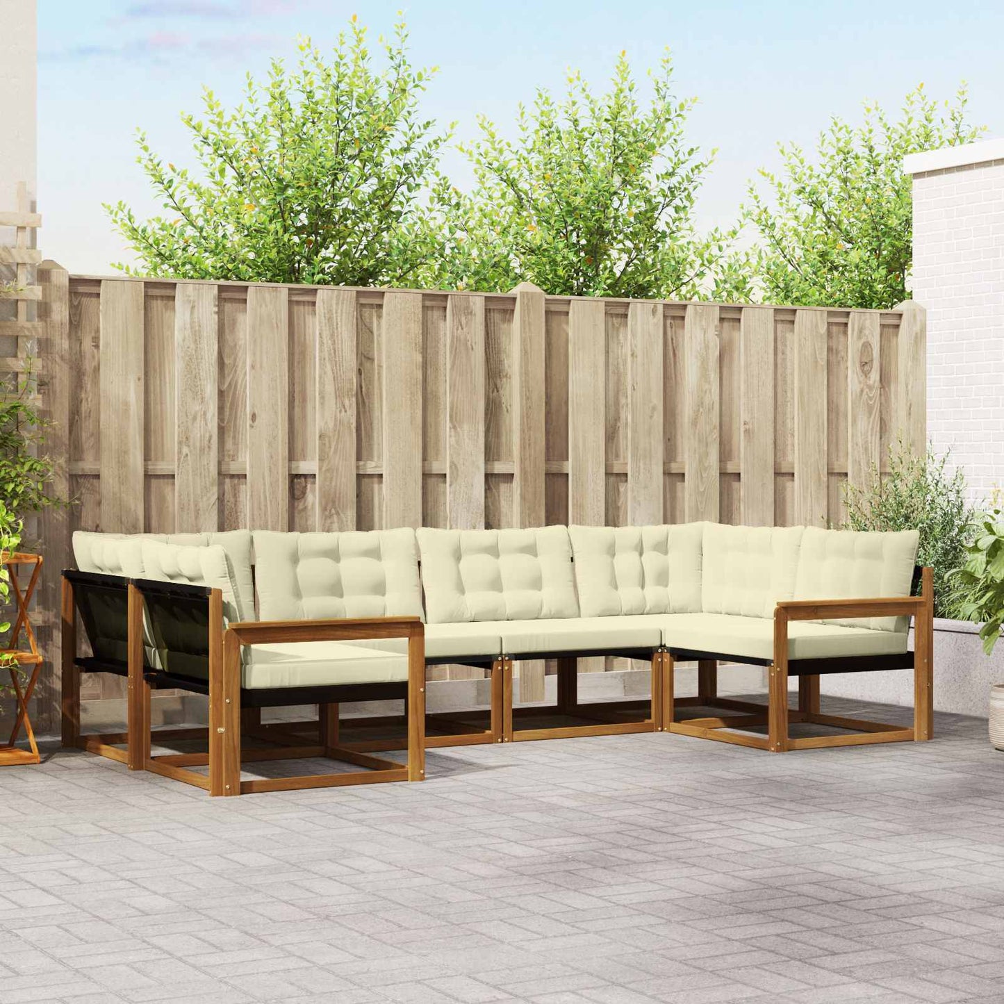 Buiten bankenset met kussen 6 pcs Natuurlijk en Crème is nu te koop bij PeponiXL, paradijselijk wonen!