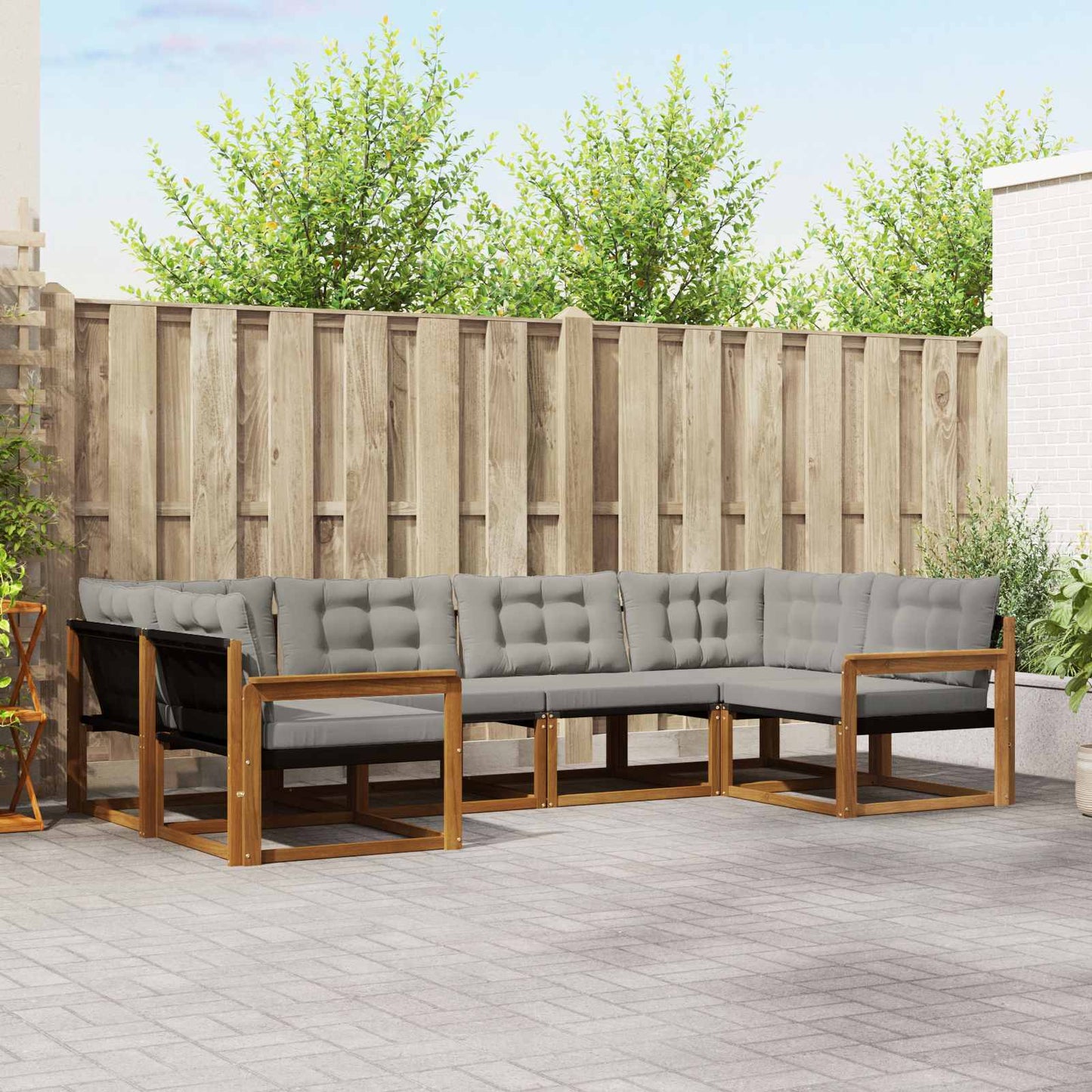 Buiten bankenset met kussen 6 pcs Natuurlijk en Lichtgrijs is nu te koop bij PeponiXL, paradijselijk wonen!
