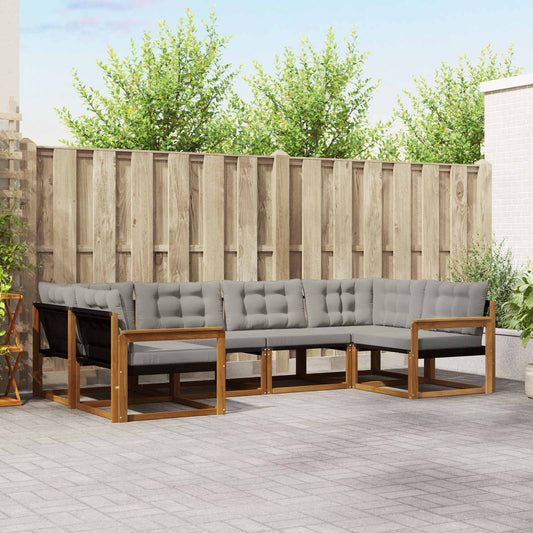 Buiten bankenset met kussen 6 pcs Natuurlijk en Lichtgrijs is nu te koop bij PeponiXL, paradijselijk wonen!